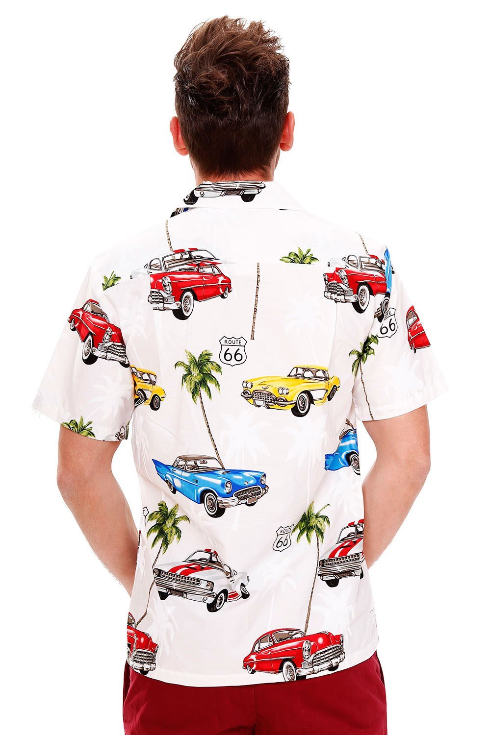 P.L.A. | Original Camicia Hawaiana | Signori | S - 4XL | Maniche Corte | Tasca Frontale | Hawaii Stampa | Macchina | Bianco