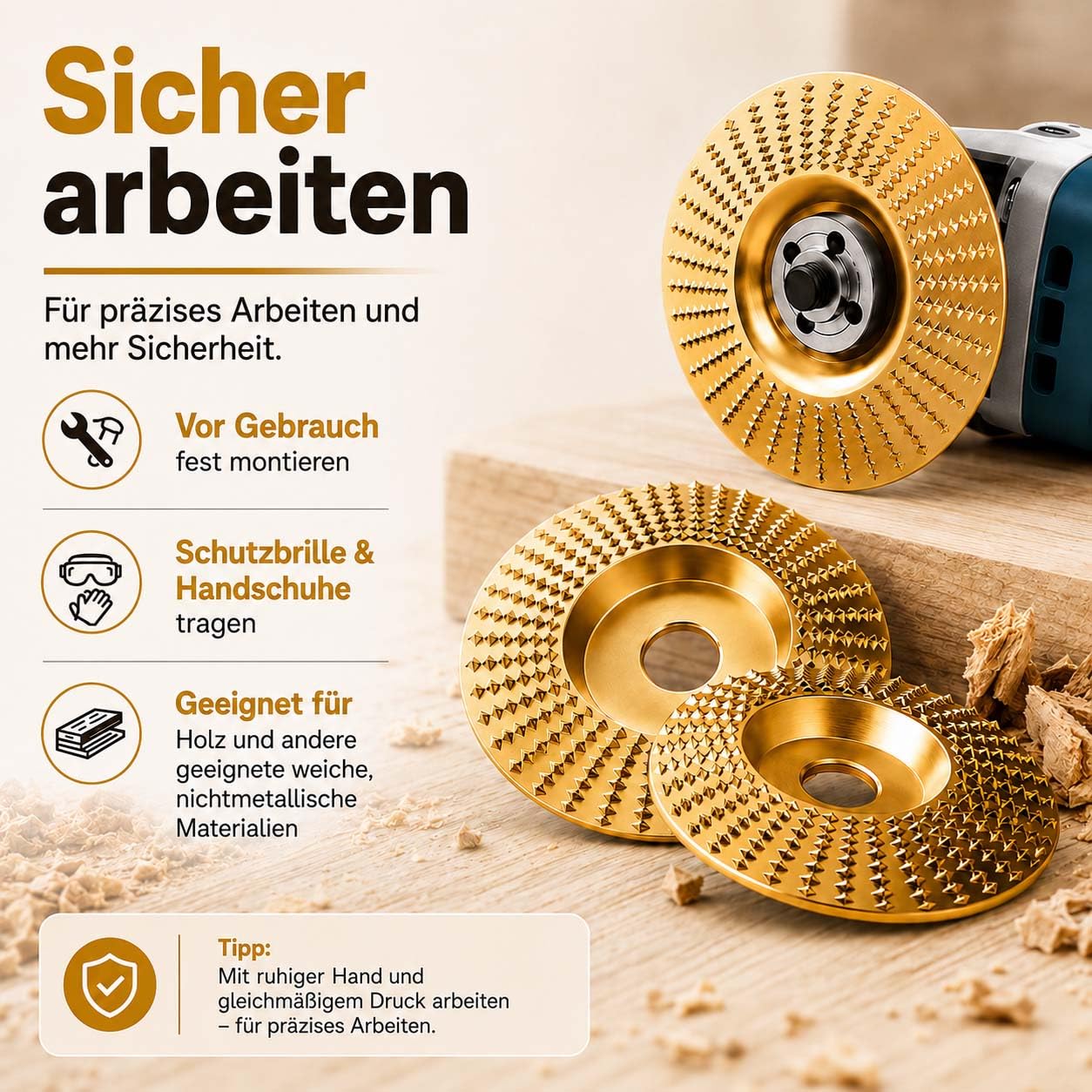 Wolframkarbid Holzschleifscheibe 125mm für Winkelschleifer, Holzschnitzscheibe mit 22,2 mm Bohrung, Raspelscheibe Holz zum Schleifen, Formen, Schnitzen, Entgraten und Trimmen von Holz (3 Mix)