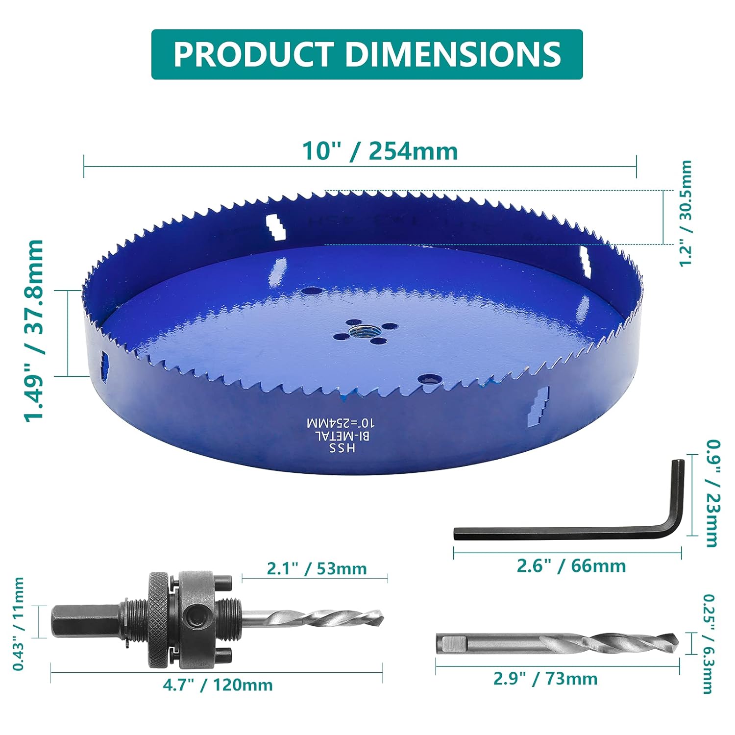 10 Inch Hole Saw with Heavy Duty Arbor, 1.2 Inch Cutting Depth HSS Bi-Metal Hole Drilling Cutter for Smoothly Cutting in Wood Cornhole Boards Plastic Drywall & Thin Metal