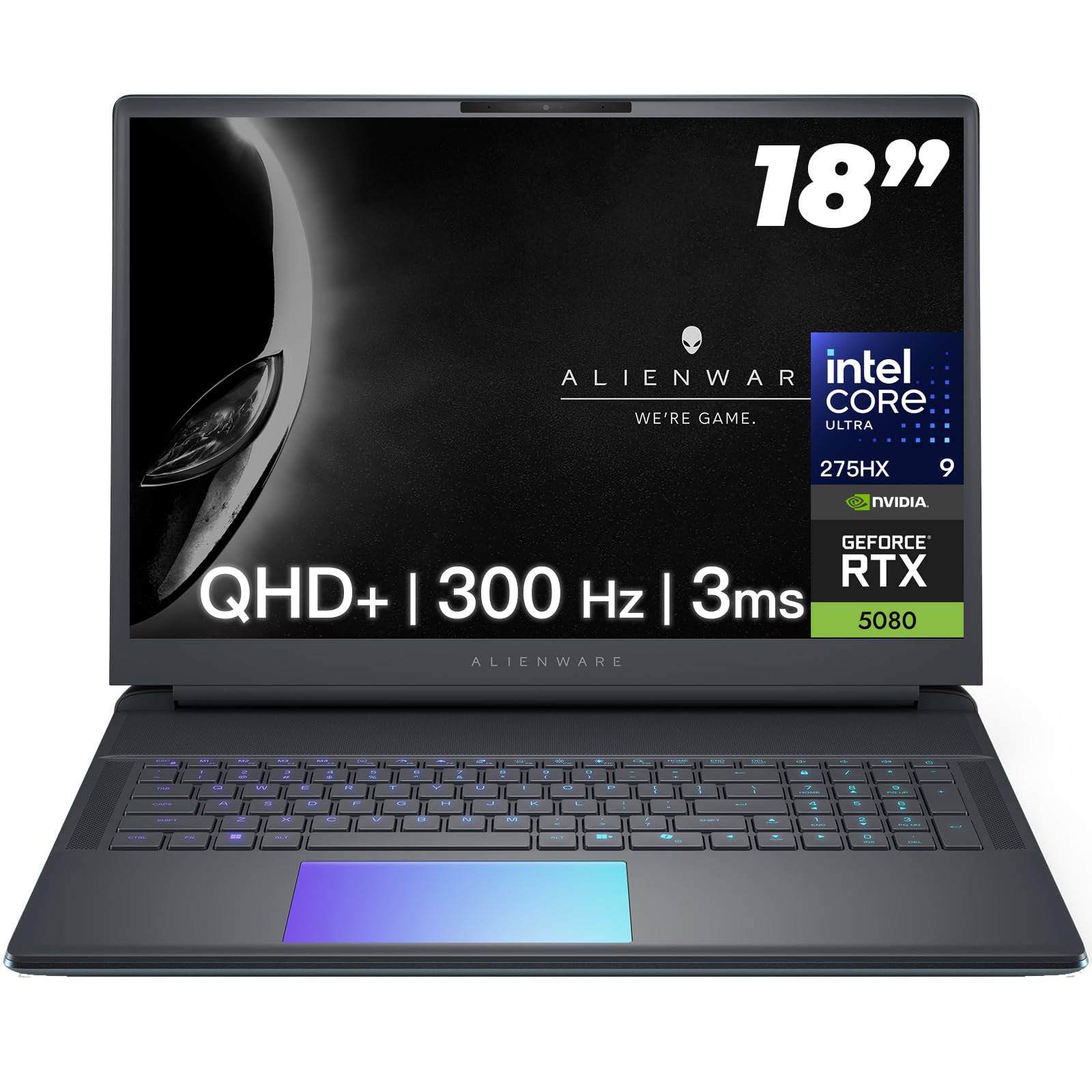 18-inch Area-51 Gaming Laptop - GeForce RTX 5080 16GB GDDR7-18" QHD+ 300Hz - Intel Ultra 9 275HX - AlienFX RGB Lighting - Wi-Fi 7 - Ai NPU - Quad Fan Cooling, Win 11PRO(64GB DDR5, 4TB SSD)