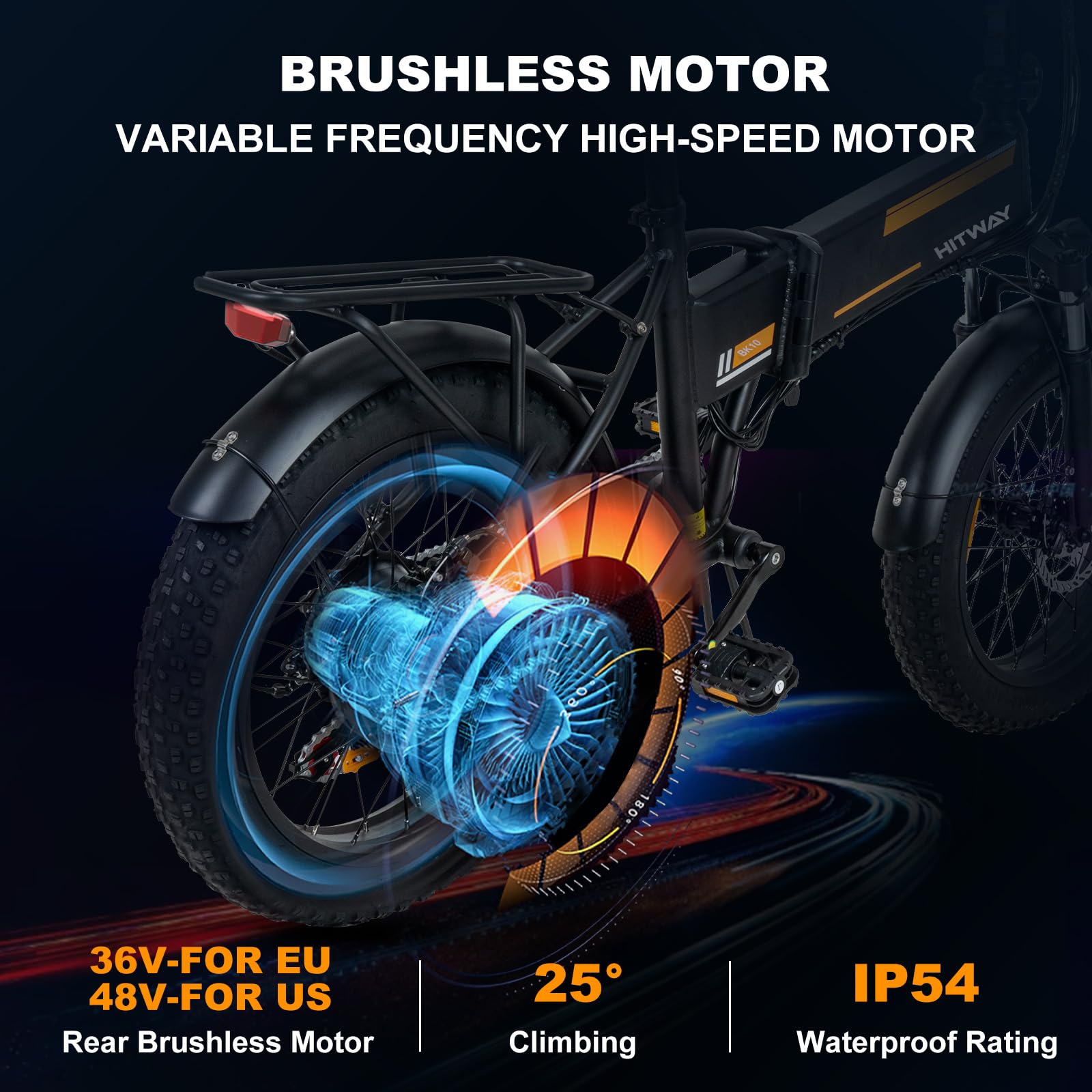 HITWAY Bici Elettrica 20" x 4.0 Fat Tire con,Batteria Rimovibile 48V/36V 12AH, Pieghevole e Fashion, E-bike da per Ogni Terreno & MTB & Spiaggia & Neve