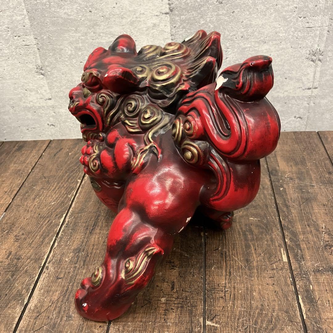 陶器製 獅子の置物 赤金45x42x35cm