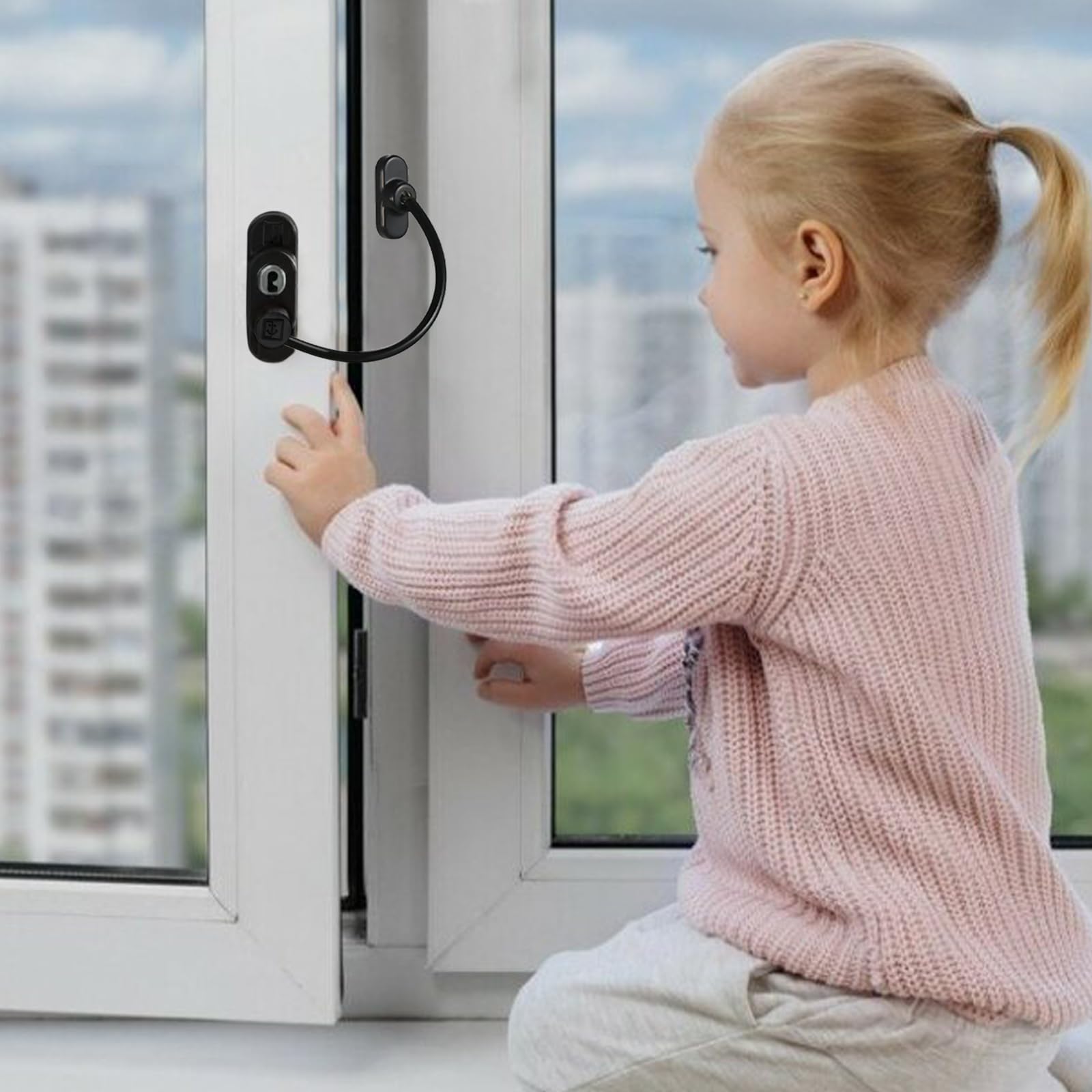 4 Pezzi Limitatore Bambini con Chiavi, Cavo Sicurezza per Finestre UPVC, Gap Regolabile Blocco Porta per Prevenire Lesioni Furti, Robusto Lucchetto per Frigorifero, Armadi, Porte, Finestra, Guardaroba