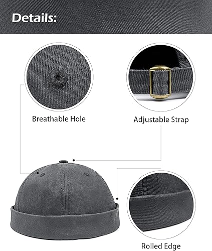 Miniatura 8 de Zylioo Sombreros sin ala XXL de gran tamaño, gorra de calavera grande enrollada, gorra de marinero ajustable, sombrero corto sin visera