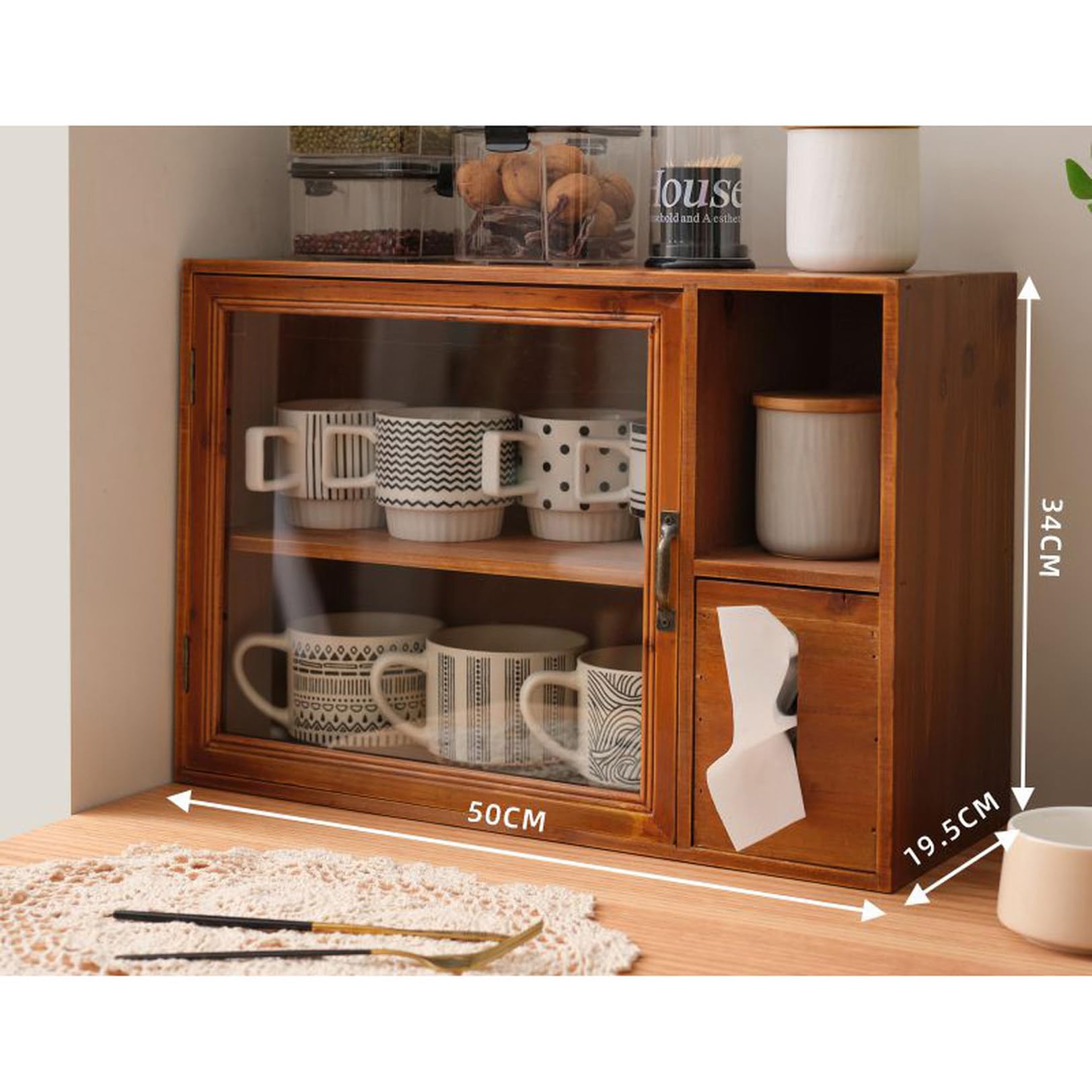Amazon｜MJKQ9 ミニ食器棚 大容量 木製 カウンター上収納 収納棚 防塵