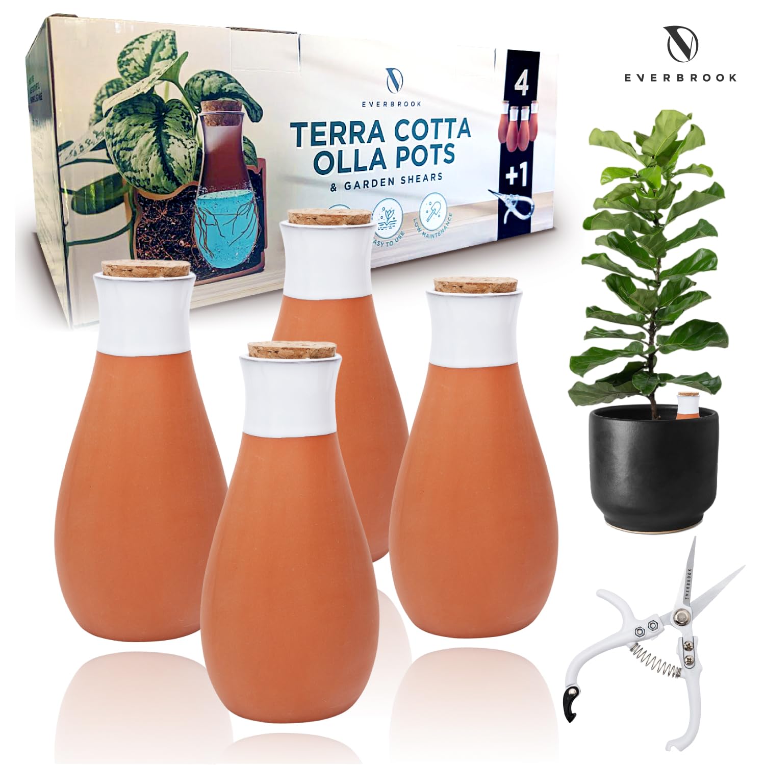 Plant Self Watering Globes - Terracotta Watering Spikes - Slow Release Olla Watering Pots - Drip Irrigiation Olla System - Bonus Garden Shears