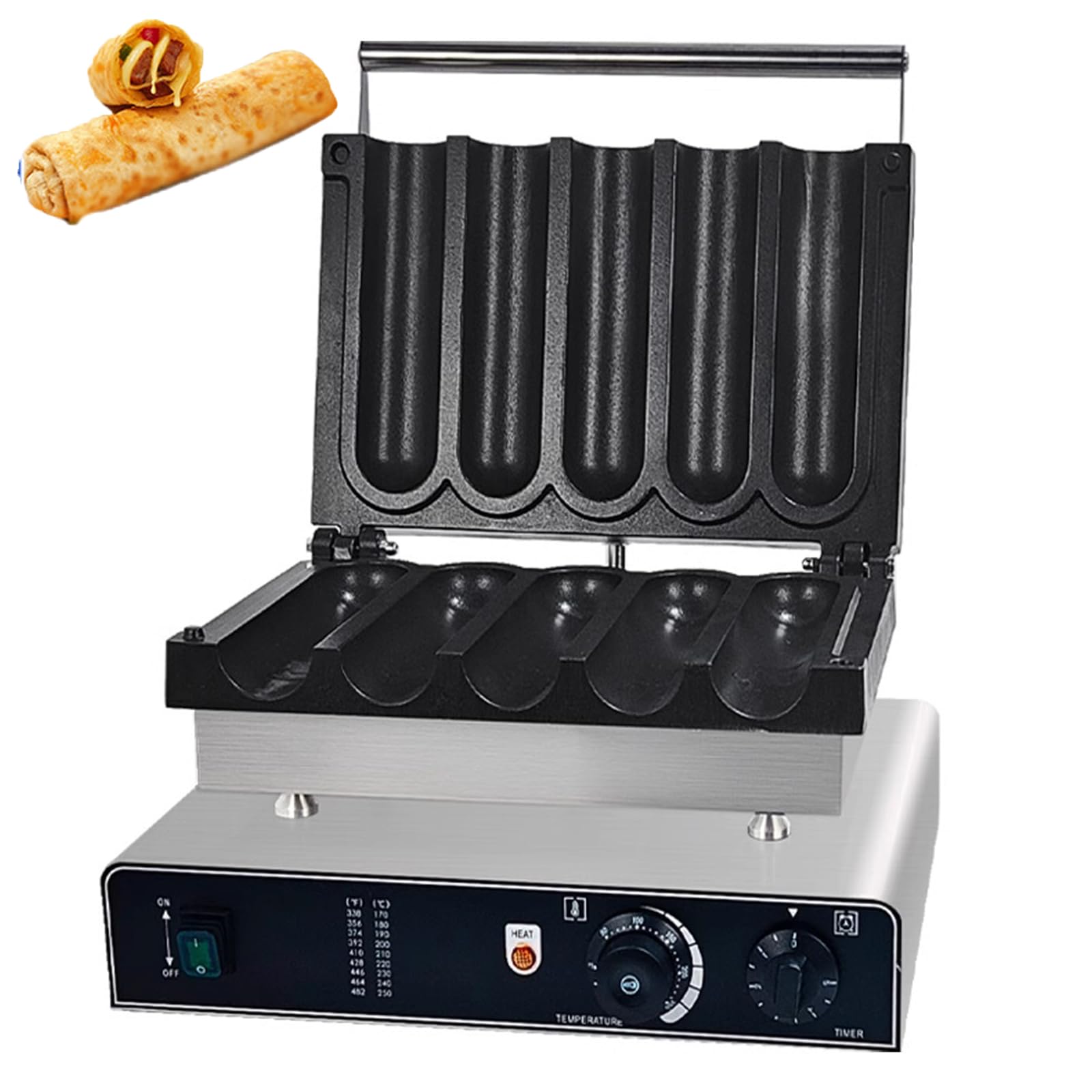 Máquina Eléctrica Comercial de Rollo de Pollo, Máquina de Burrito de Pollo de Acero Inoxidable de 1500 W, Perilla de Control del Temporizador, Diseño Anti-escaldado, Pollos Burrito Cri 5 compartments