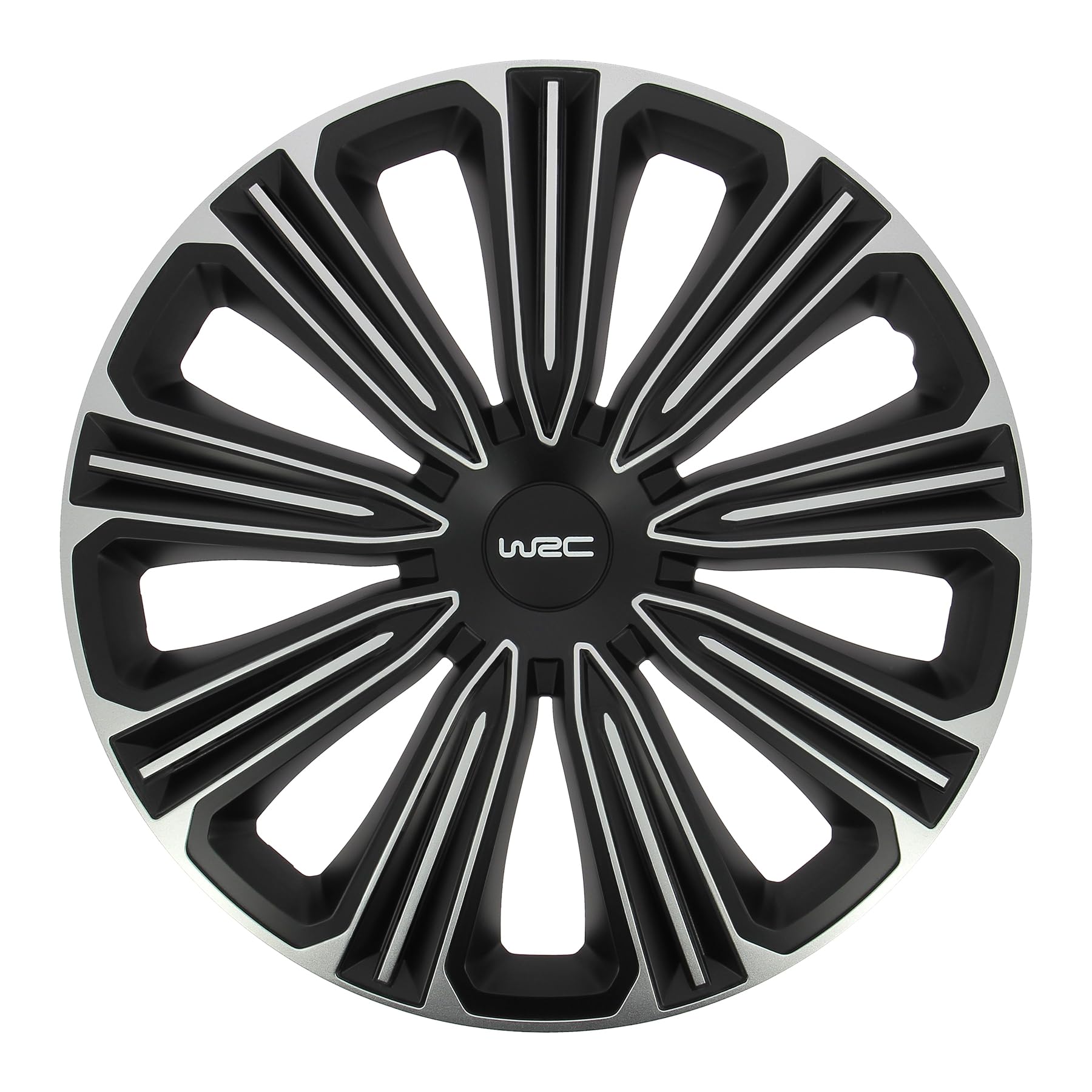 WRC 4 Copricerchi Sportivi Auto 15 pollici - Design Racing Rally Bicolore - Grigio Metallizzato Nero Opaco ABS Resistente