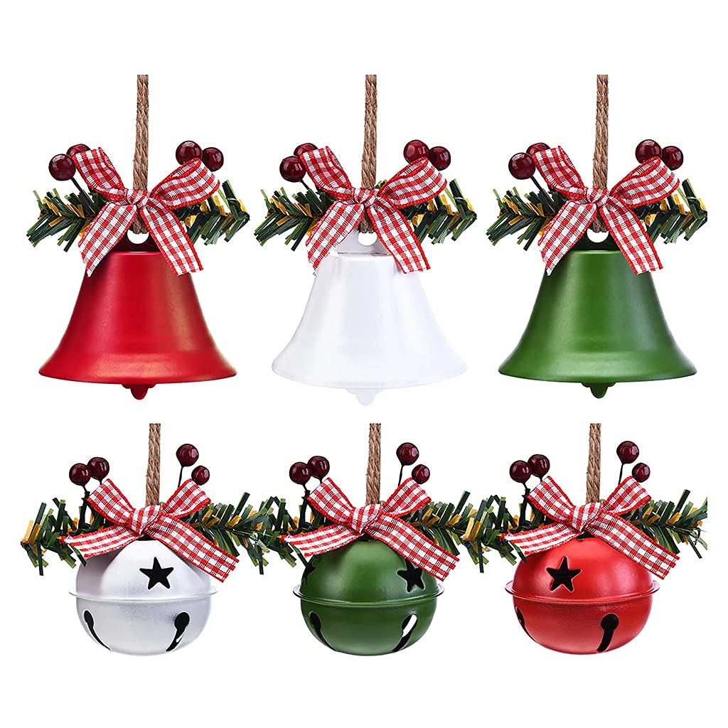 6x Christmas Bells Bow Ornaments for Tree Shatterproof Pandents with Hanging Loop for Holiday Party Supplies Bells for Decoration Red Hanging Tree Ornament Metal