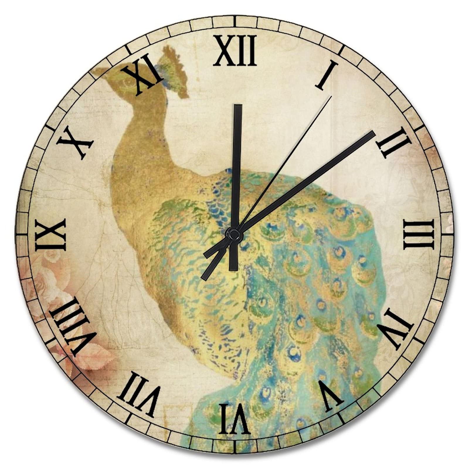 Horloge murale paon silencieuse sans tic-tac idéale pour une chambre à coucher