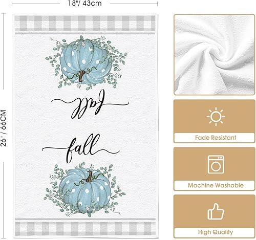 Miniatura 6 de Artoid Mode Juego de 2 toallas de cocina de otoño con hojas de eucalipto y calabaza, 18 x 26 pulgadas, decoración de Acción de Gracias
