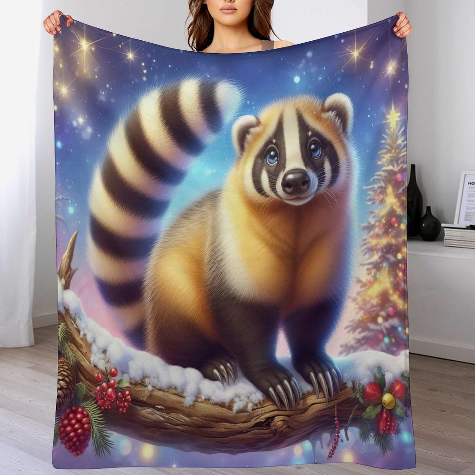 Manta de mapache suave para sofás fríos y noches de invierno
