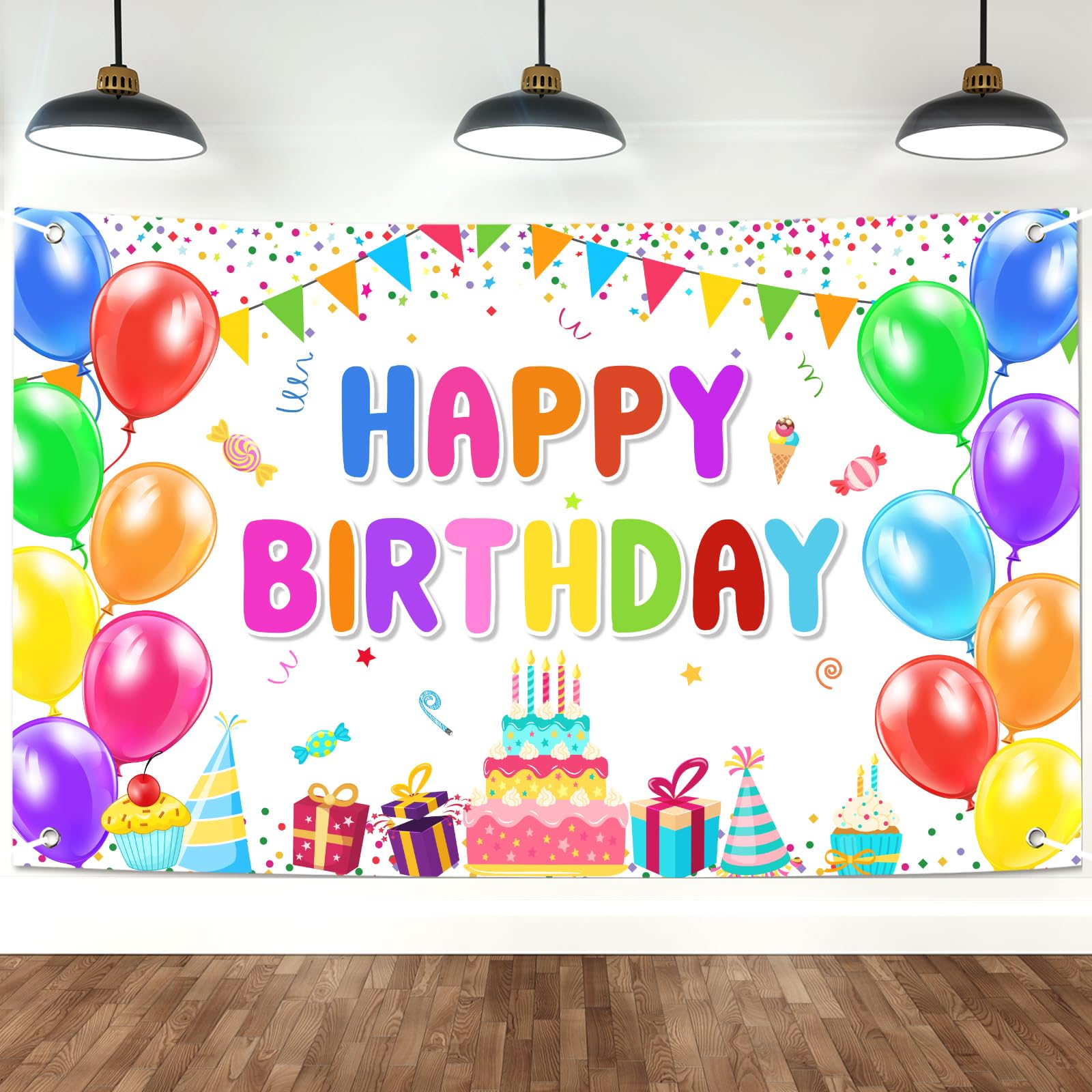 Happy Birthday Banner Backdrop Decorations Flag Outdoor 71x44 Inch,Colorful Rainbow Birthday Bunting for Boys Girls Indoor Home Party Supplies,Yard