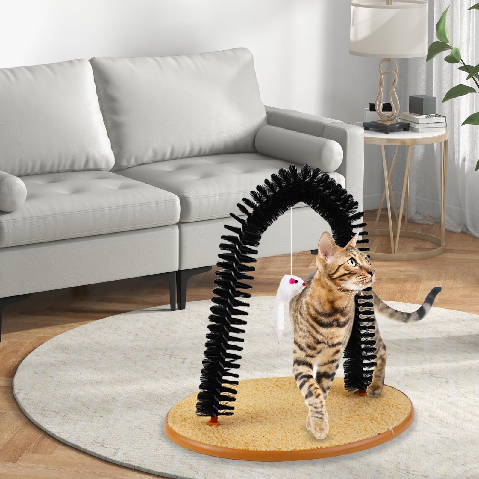 The Cat Arch Massage- Und Fellpflegebogen, Enthaarungsbogen Für Katzen 36×34 cm, Enthaarungsbogen Katze, Kratzpfostenmit Spielzeug Mäuschen Mit Katzenminze