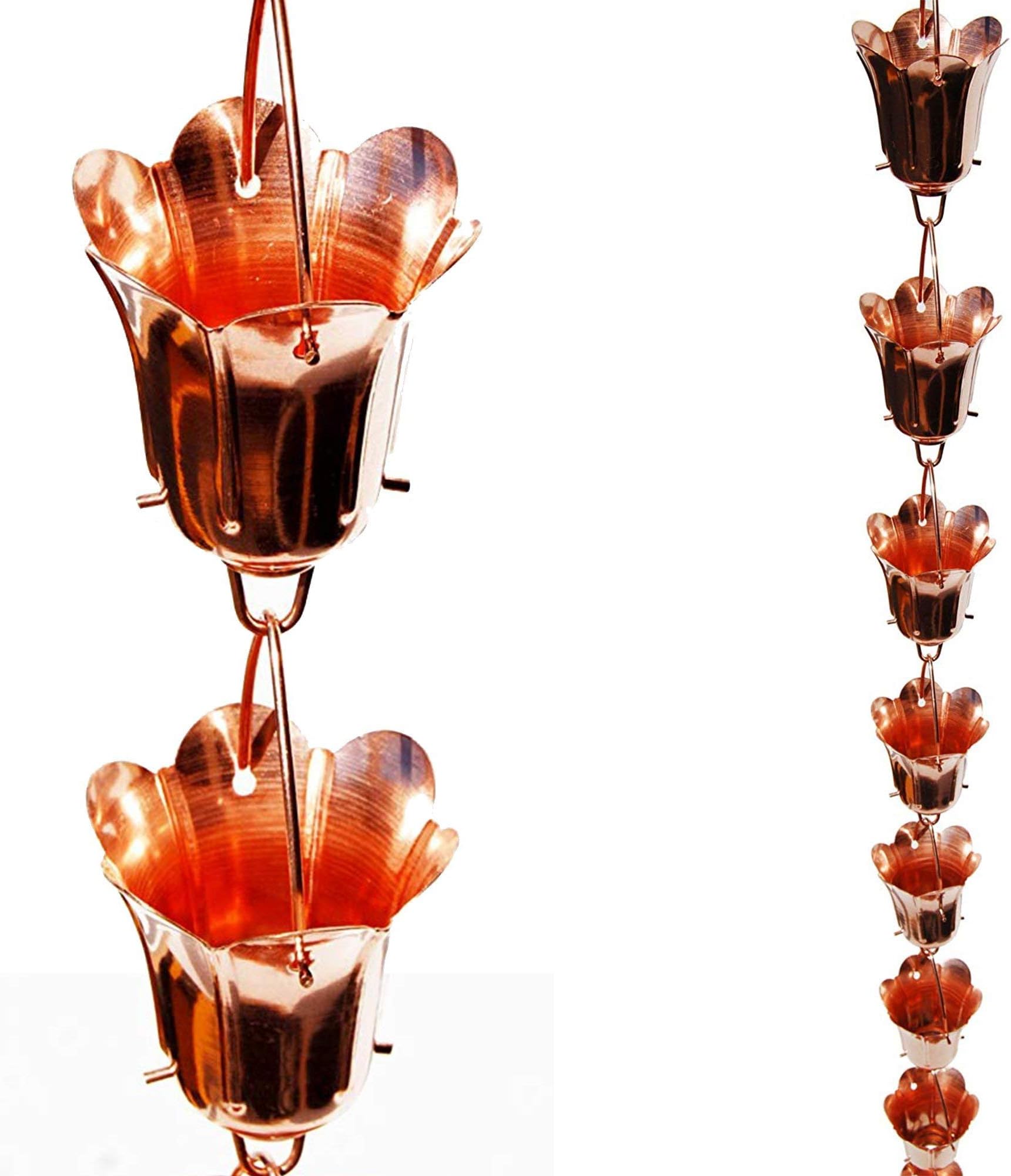 Tulip Flower Blossom Copper Rain Chain, 8-Feet