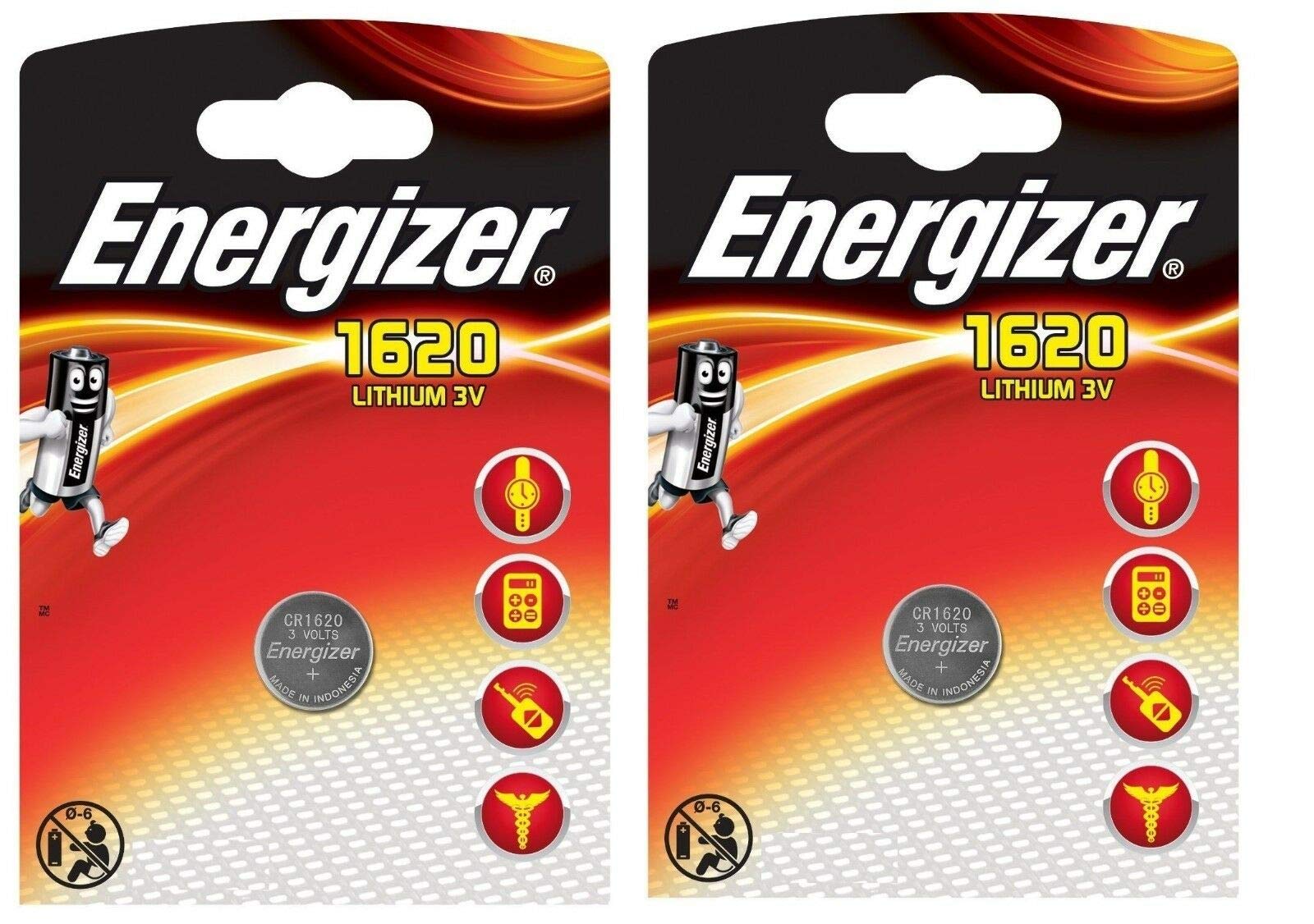 ENERGIZER Cr1620 DL1620 Lot de 2 piles boutons au lithium pour clés de voiture 3 V