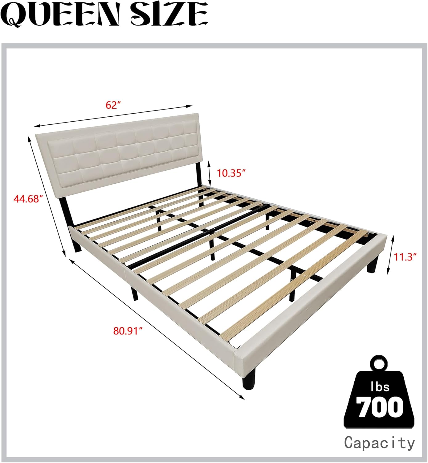 Queen Size Bed Frame Velvet Upholstered Platform with Adjustable Headboard Wood Slats Support No Box Spring Needed Easy Assembly Beige