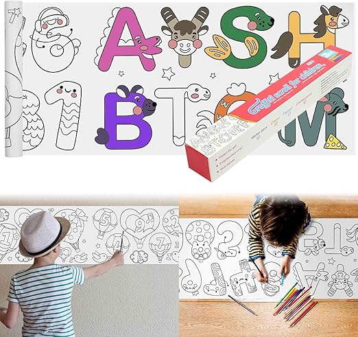 Children's Drawing Roll, Coloring Paper Roll for Kids Gift,120 * 11.8 Inches DIY Painting Drawing Paper Roll, Sticky Drawing Paper Roll, Early Educational Toys for Kids (Number Letter)