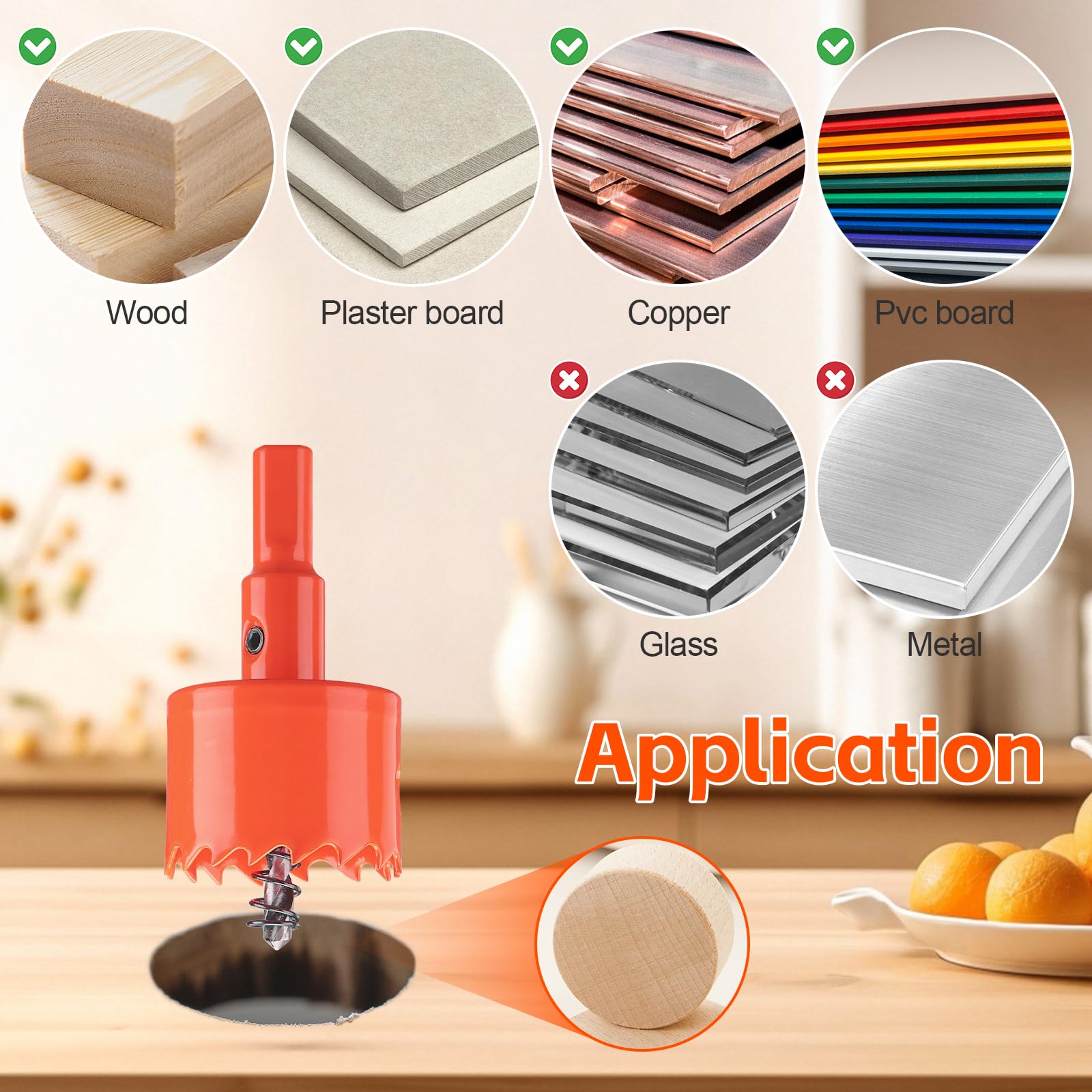 Hole Saw 120mm, Hole Saw with Drill Bit for Wood Orange Bi-Metal Hole Cutter Smooth Cutting for Soft Metal Drywall and Plastic - Image 3