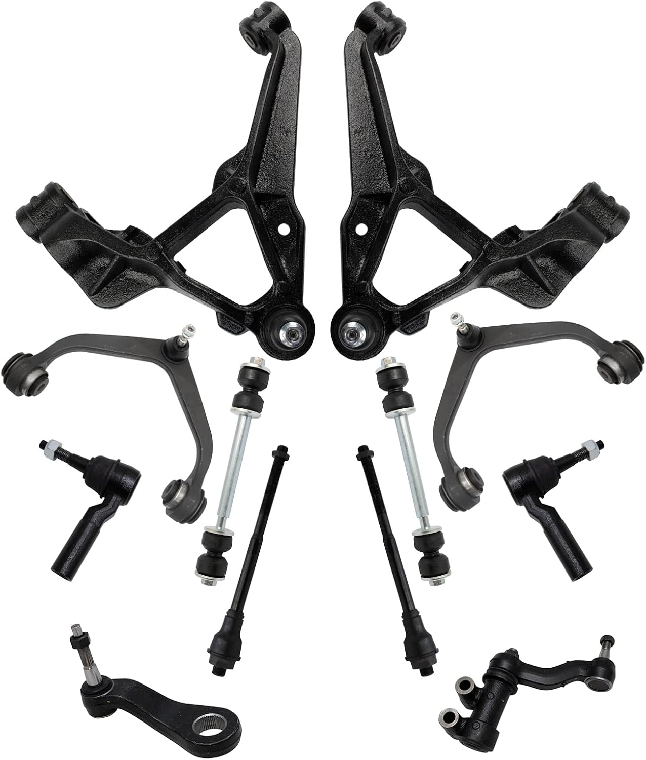 TRQ Front Steering & Suspension Kit Control Arm with Ball Joint Idler Arm & Bracket Assembly Pitman Arm Sway Bar Stabilizer Link Tie Rod Compatible with Chevrolet GMC