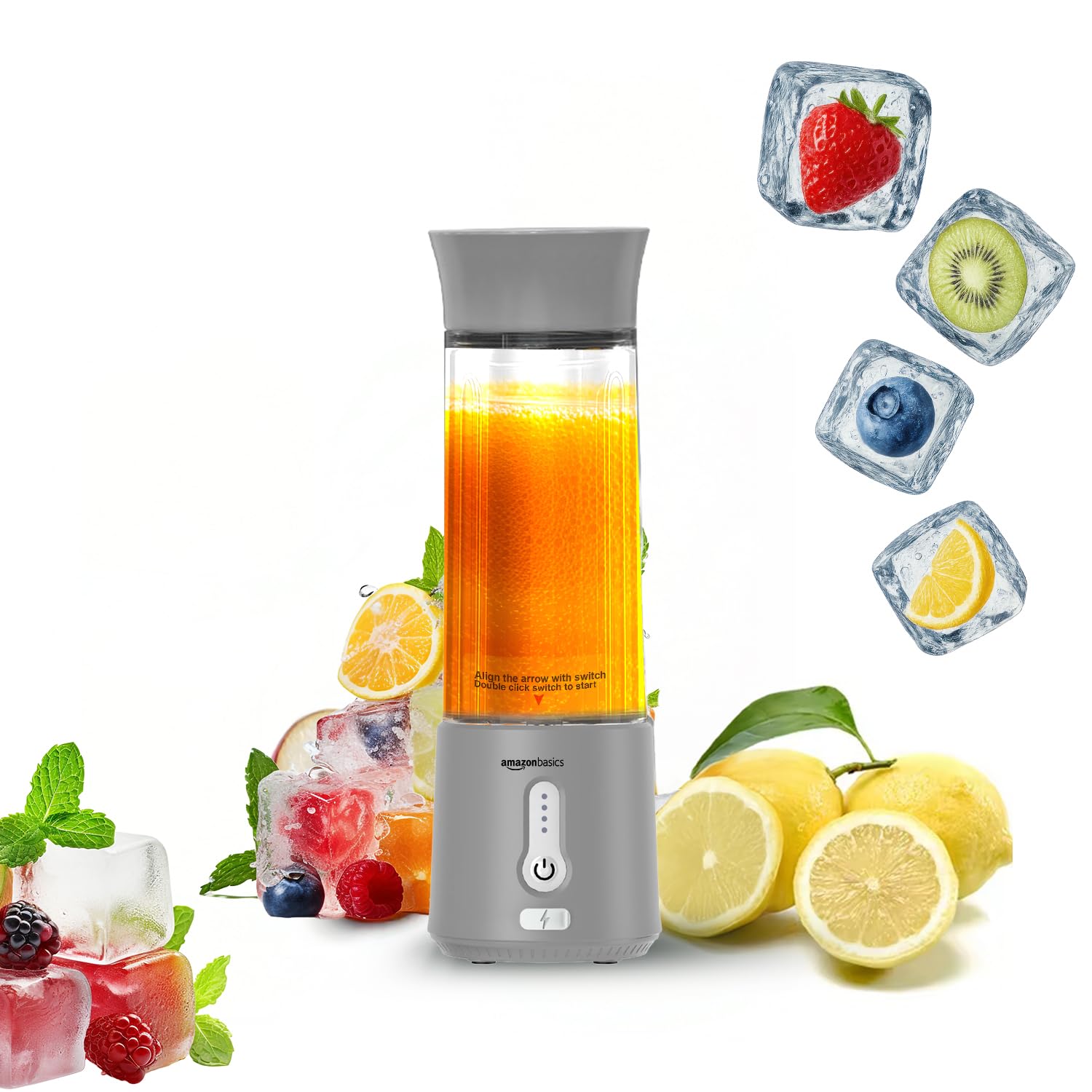 Amazon Basics Portable Hand Blender for Smoothies and Juices | USB Rechargeable | 6 Stainless Steel Blades | 500 ml Food Grade Jar | 1 year Warranty | 2x2000 mAh Batteries (Grey)-image-27