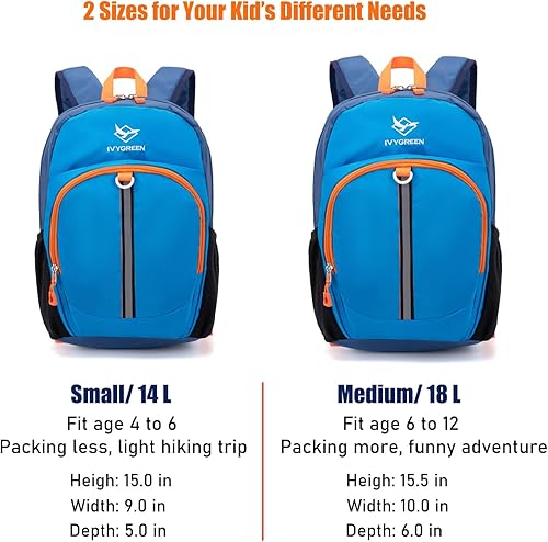 Miniatura 8 de IVYGREEN Mochila de senderismo para niños pequeños, mochila de viaje para niños o niñas, ideal para un día de aventuras al aire libre, azul