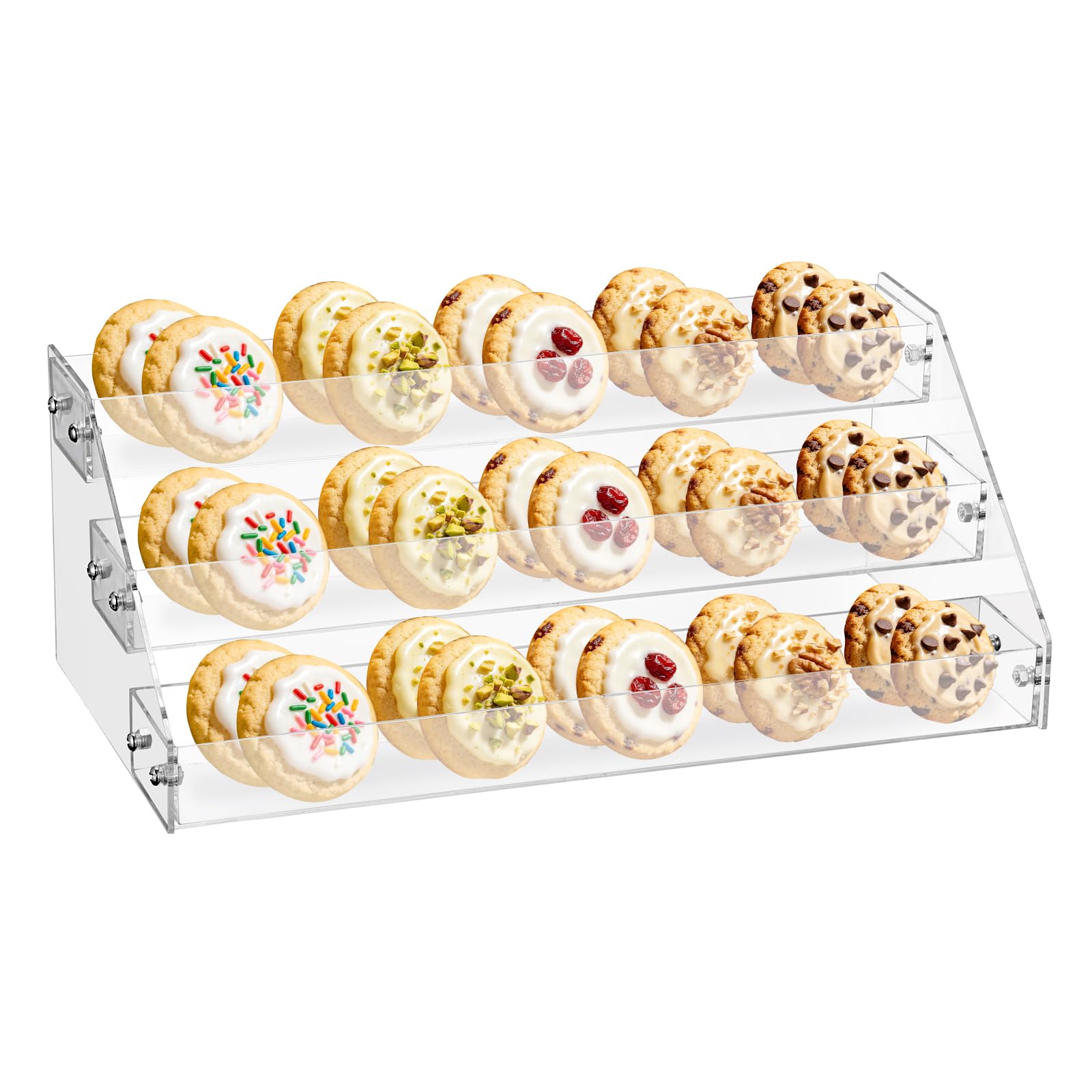 Présentoir macarons acrylique transparent au design épuré pour vitrines de luxe