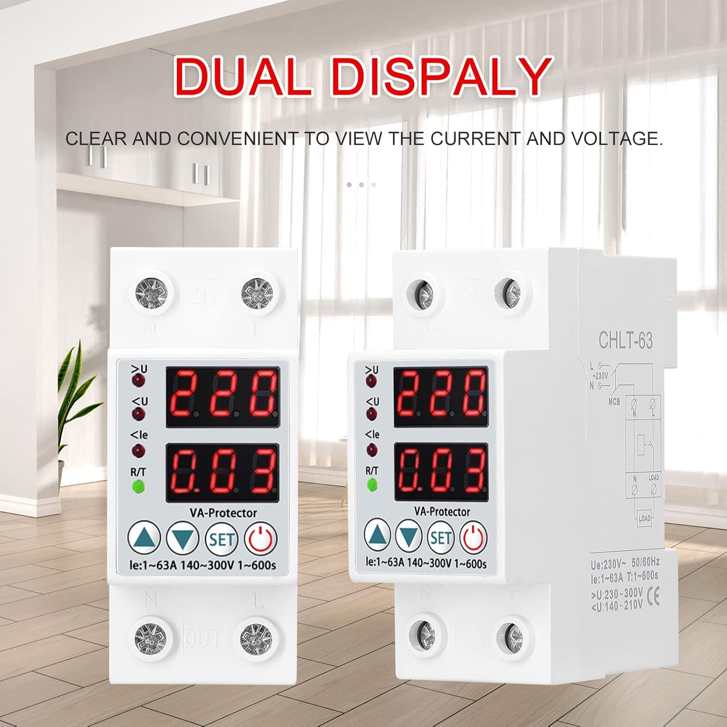 Two YWBL-WH Voltage Protectors side-by-side, highlighting dual display capability