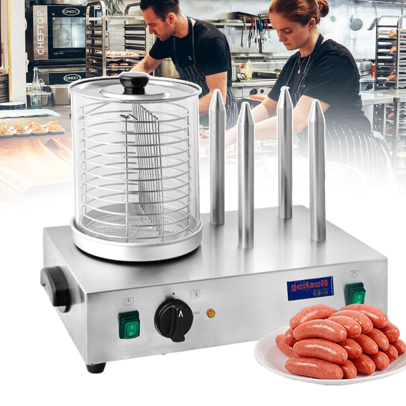 Home/Gewerblicher Hot-Dog-Maker, Hot-Dog-Wärmer, Wurstgrill-Kocher, 15–20 Stäbchen Gleichzeitig Einlegen, Mit Schalter Zur Geschwindigkeitsregelung, Gummigriffe/Gummifüße Withrod