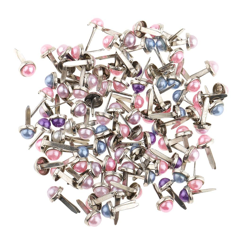 200 Pieces Metal Pearl Head Brads Paper Fasteners for Scrapbooking Cardmaking Decoration DIY 6mm