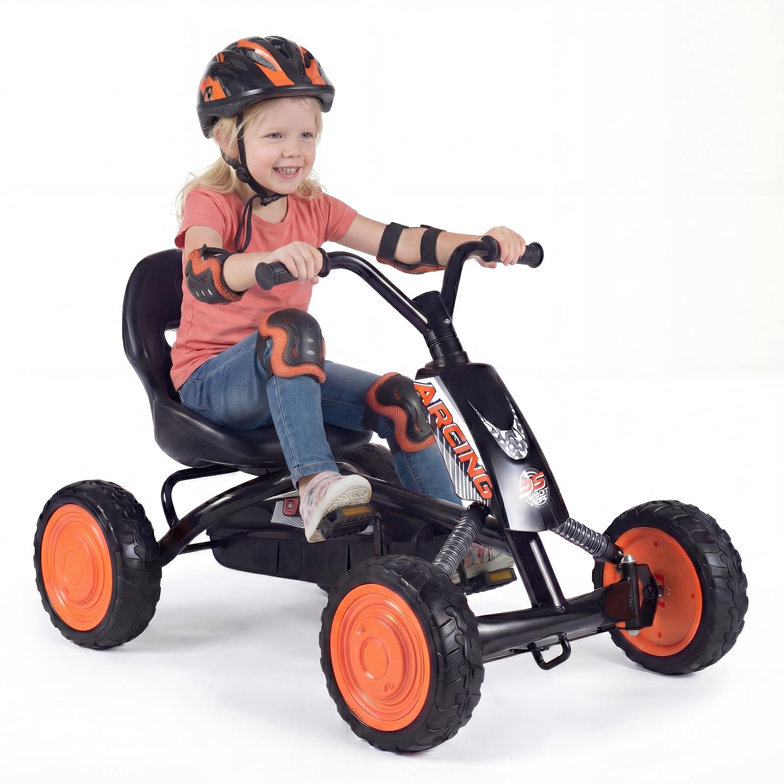 KOMFOTTEU Go Kart per Bambini 3-8 Anni, con Sedile Regolabile, Nero