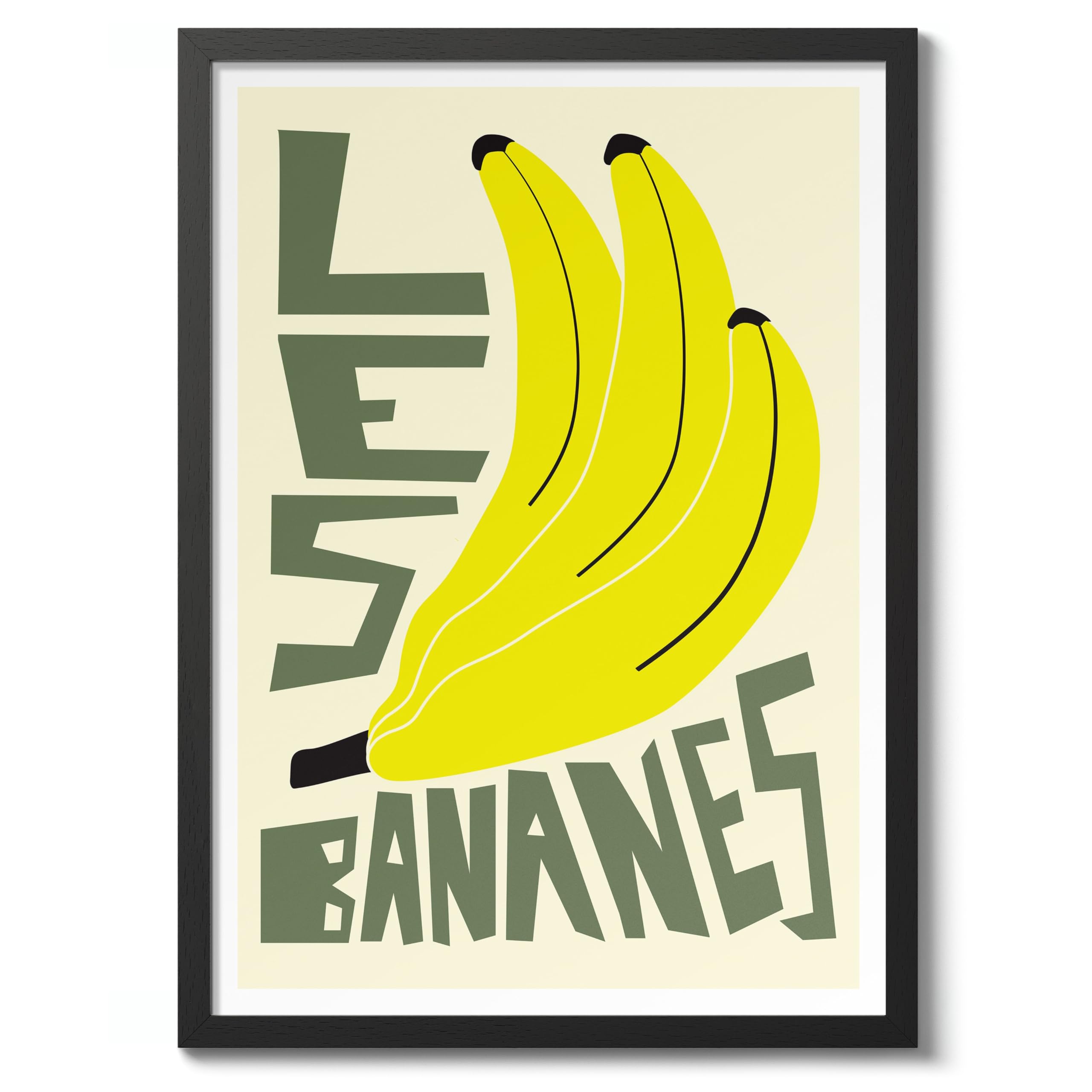 Bananas Print, Graphic Fruit Poster, Colourful Framed Wall Art, Kitchen Decor, Foodie Gift Idea, Archival Matte, A4 (Framed) - 29.7x21cm