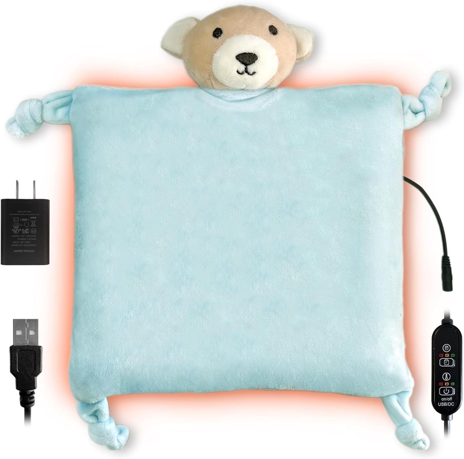 Heating Pad for Period Cramps & Menstrual Pain Relief, Cute Bear Stuffed Animal Gift for Women Teen Girls Period Kit, Safe USB Powered Heat Pad for Car Travel (USB Blue Bear)