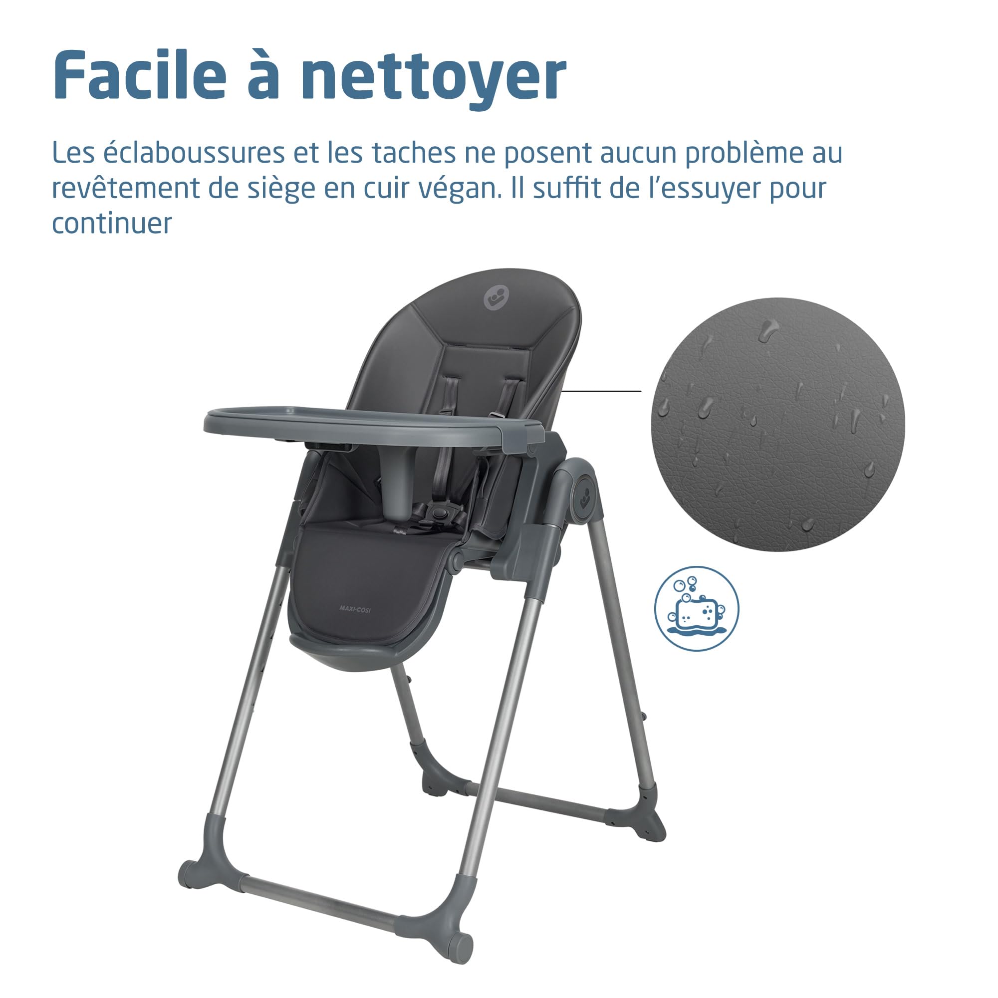 Maxi-Cosi Ava2 Chaise Haute Bébé, 0-3 ans (15 kg max.), Chaise Haute Pliable, Légère (9,45 kg), 4 Réglages D'inclinaison & 5 de Hauteur, Plateau Amovible d'une Main, 2 Roulettes, Elegance Graphite
