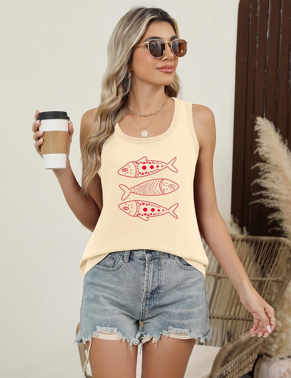 LOMON Womens Tank Tops Round Neck Graphic T Shirts Loose Fit Casual Sleeveless Summer Tops - Image 2