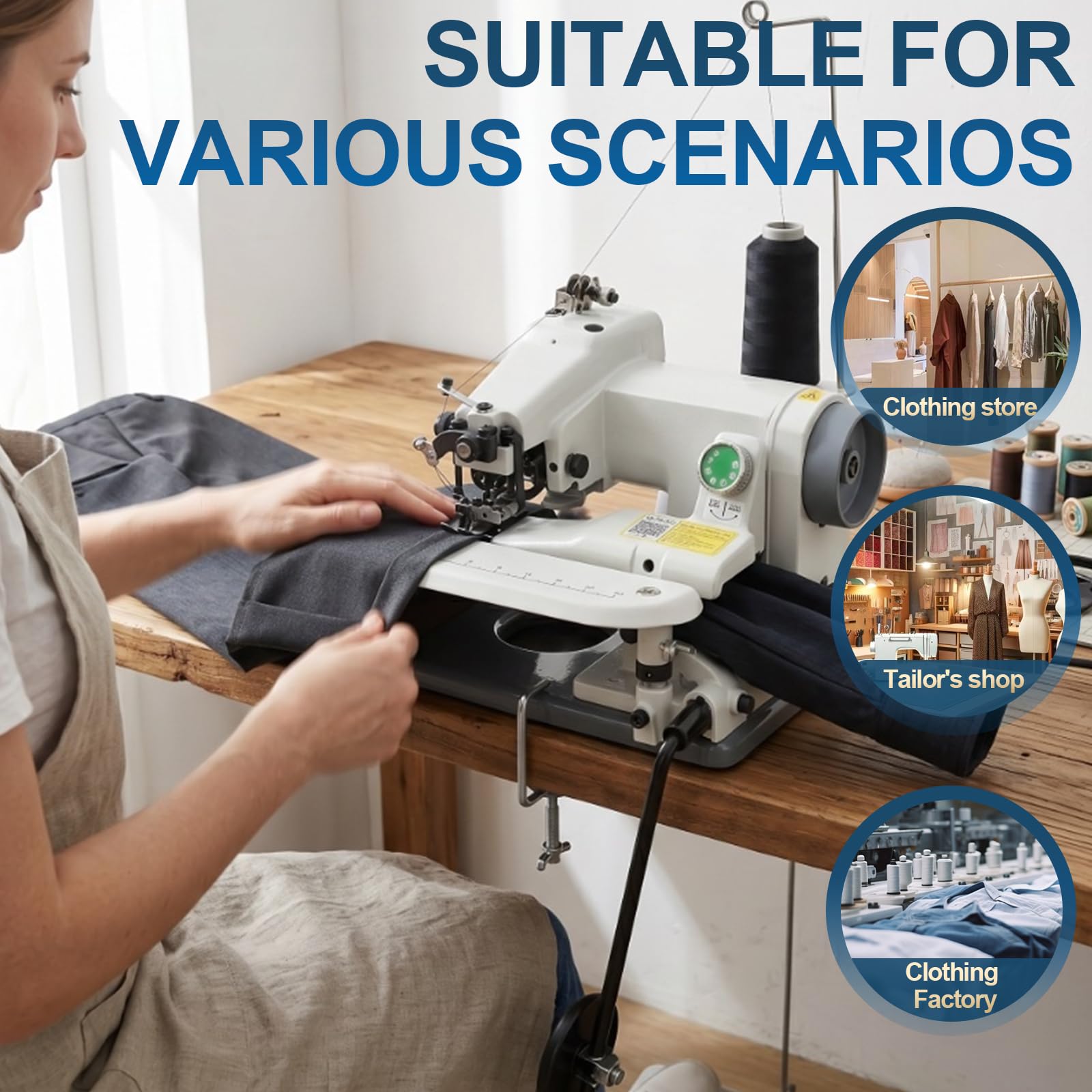 Máquina de dobladillo portátil de punto ciego, máquina de coser y bordar, equipo de longitud de puntada ajustable de 10 agujas, paso de aguja de 3 a 8 mm, velocidad de 1200 rpm, adecuada para alterar