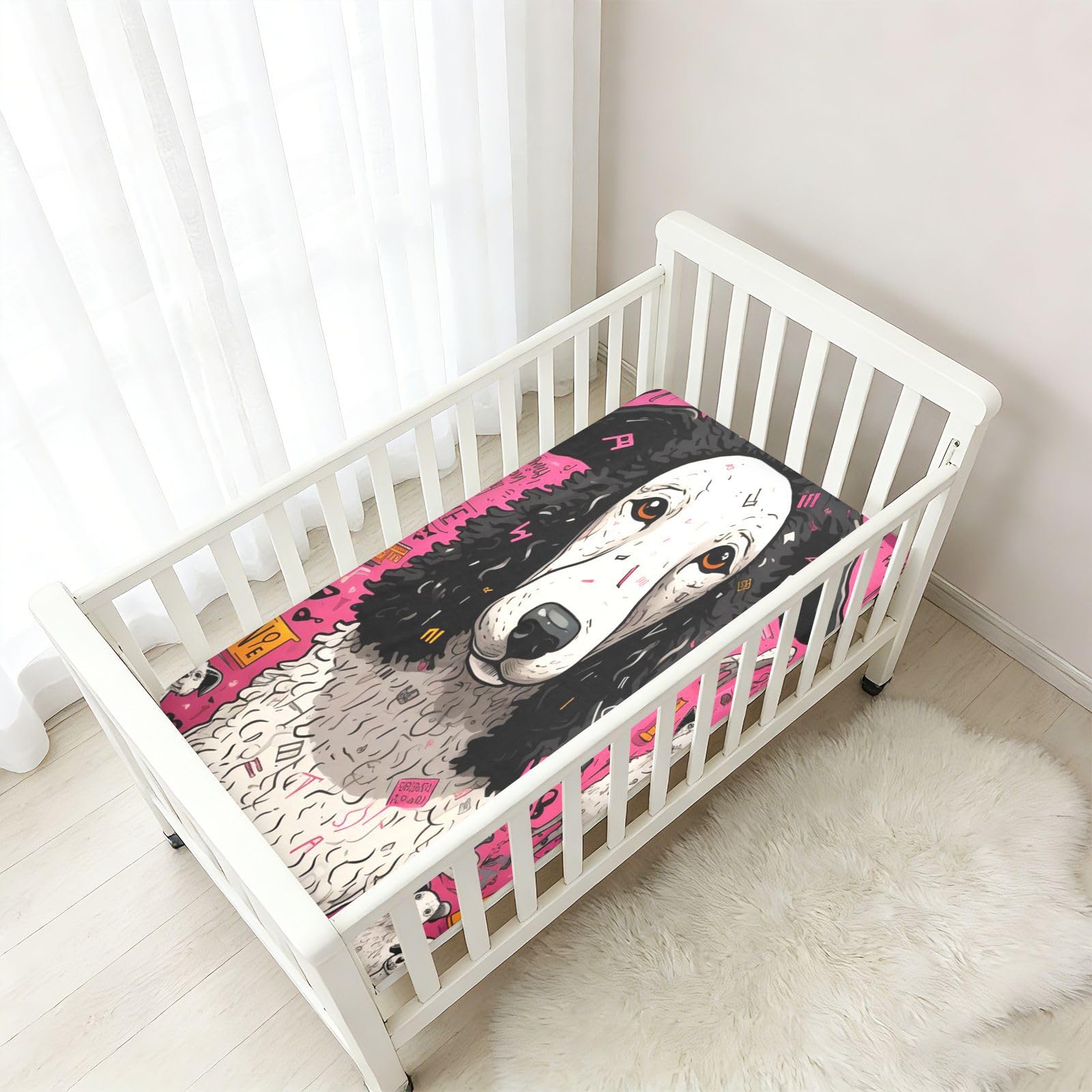 Blanco Ovejas Perros Rosa Sábana de Cuna para Niños Pequeños,Sábanas de Algodón Suave para Bebés Aptas para Colchón Corralito
