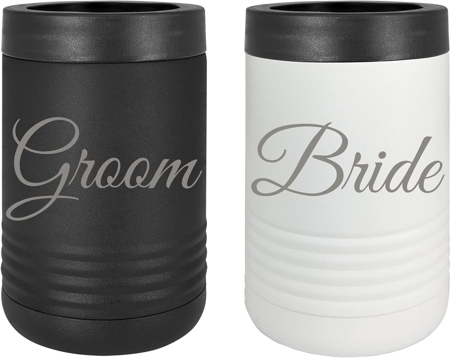 Groom and Bride Can Cooler Stainless Steel Laser Engraved Insulated Newlyweds Couples Wedding Hard Sided Beverage Holder Aluminum Can or Glass Bottle