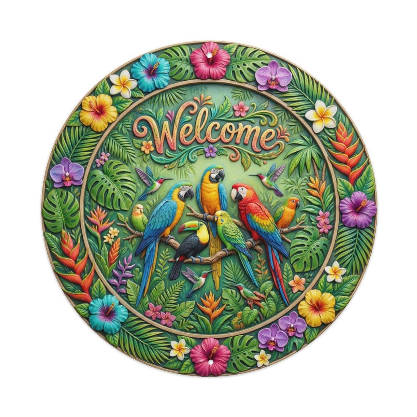 Tgrcjimh Style Metal Tin Sign Tropical Birds Welcome Exotic Aviary