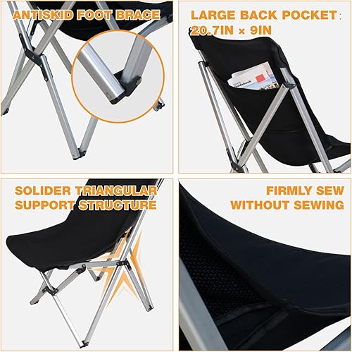 Miniatura 3 de Silla plegable portátil de aleación de aluminio, capacidad de 275 libras, ligera y compacta para exteriores, playa y viajes (negro)
