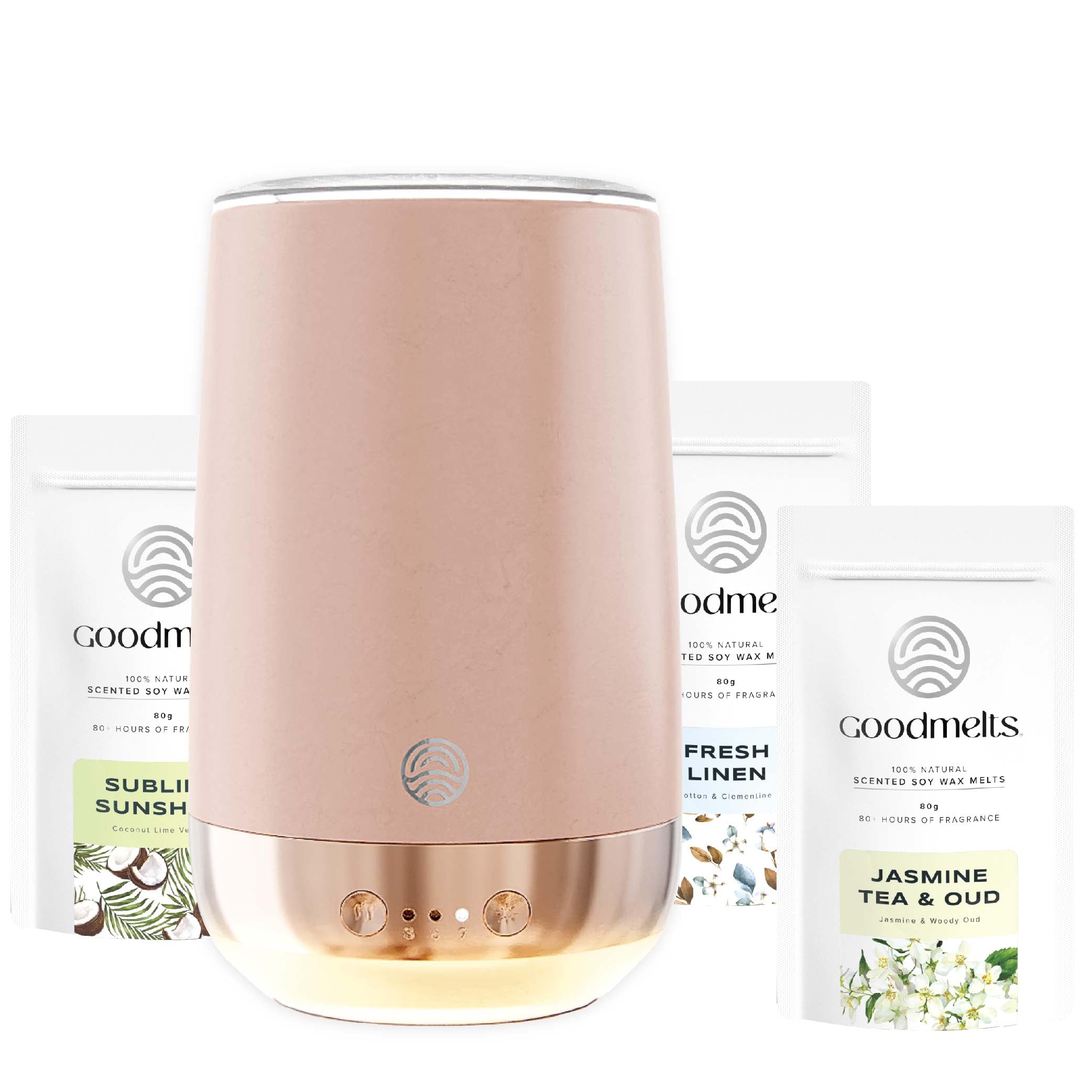 GOODMELTS Aura Matt Pink Wax Melting Starter Kit - Ceramic Aroma Diffuser with 1 WaxWarmer & 3 Scented Soy WaxMelts (180+ Hours Scent Time) - Safe, Smoke-Free, Natural Fragrance for Home
