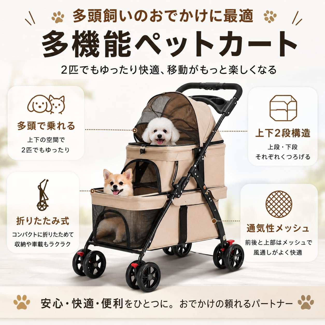 Amazon.co.jp: Gurehaペットカート 2段式 犬 カート ペットかーと折