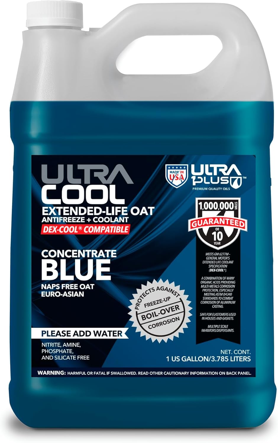 ULTRA 1PLUS Oat NAPS Free Extended Life Antifreeze Coolant (Concentrate, Blue, 1 Gallon)