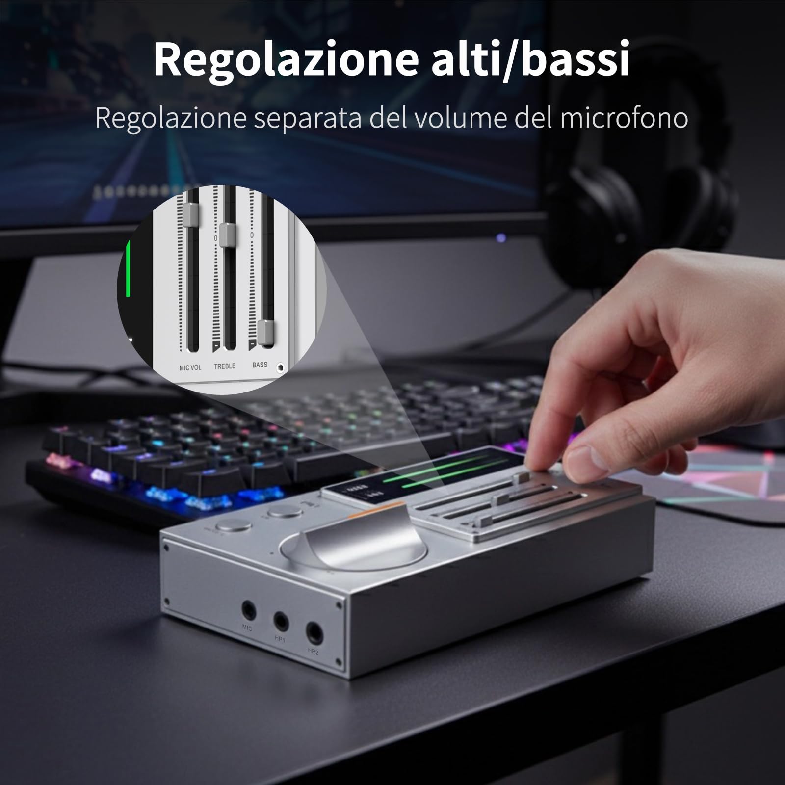 SMSL R1 DAC Amplificatore per Cuffie, Convertitore Audio Digitale ad Analogico Desktop USB C per Gaming PC PS5, Ingresso Microfono/USB/OTTICO/Coassiale, Uscita Bilanciata 3,5 mm/4,4 mm/RCA, Nero