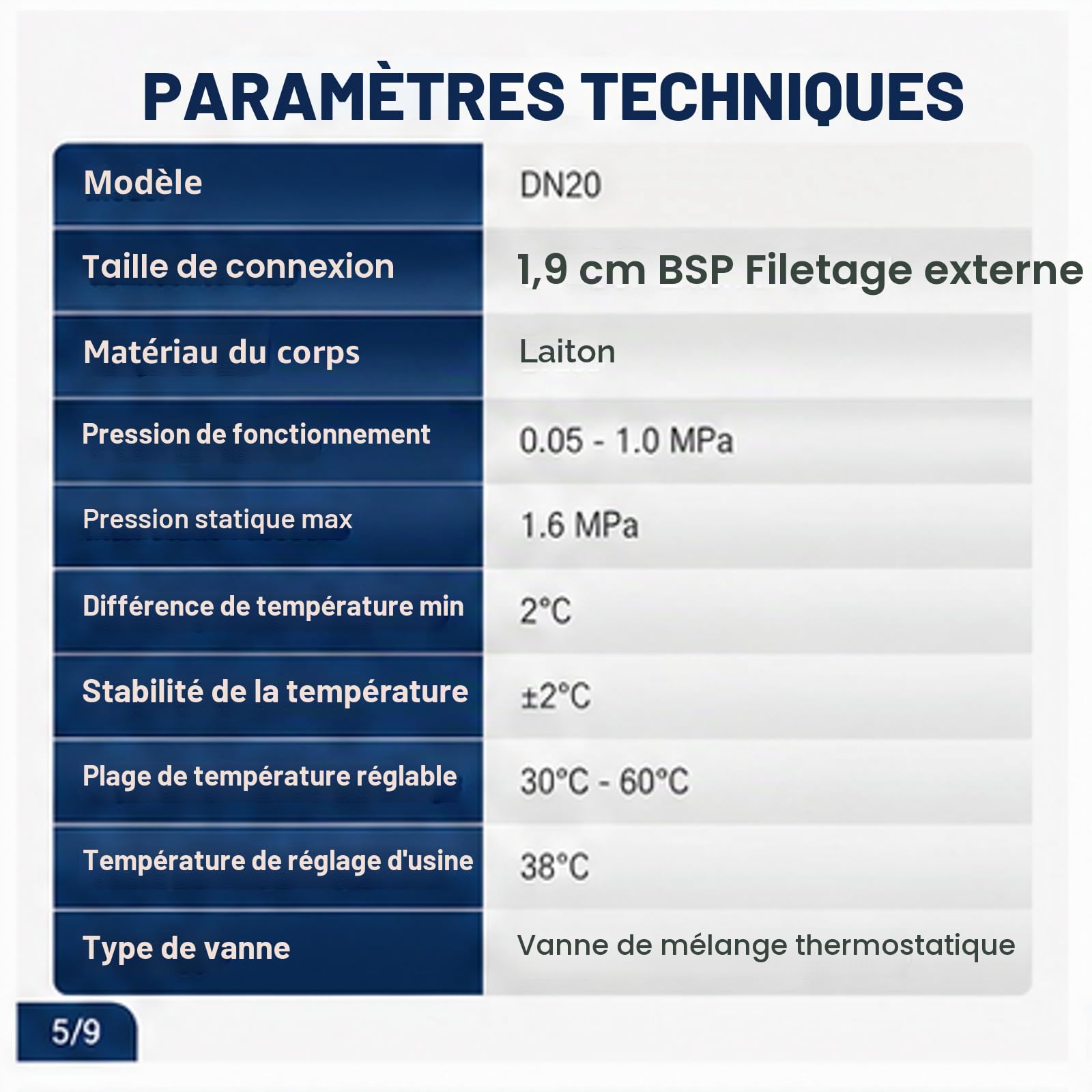 Vanne de Mélange D'eau Thermostatique, Vanne de Mélange D'eau en Laiton DN20 à Filetage Externe à Trois Voies pour Valve de Chauffe-eau Solaire ou Adaptée au Chauffage Par Le Sol