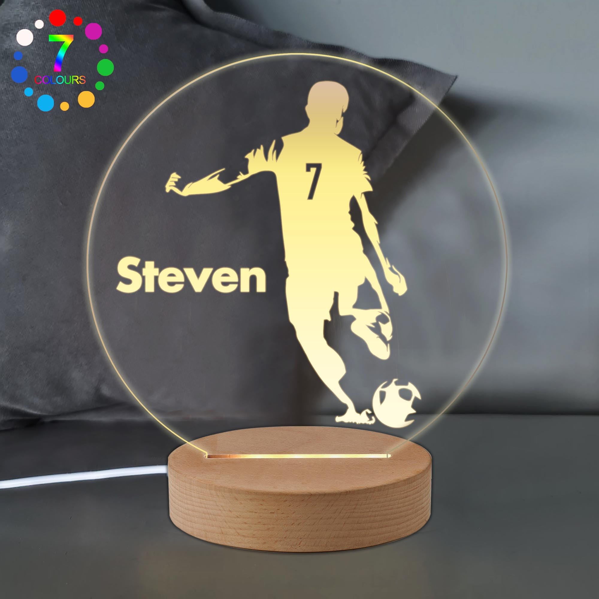 EDSG Personalised Football Night Light Gifts for Boys LED Night Lights for Kids Son Grandson Him Nephew Gifts for Birthday Christening Christmas (Style 2)