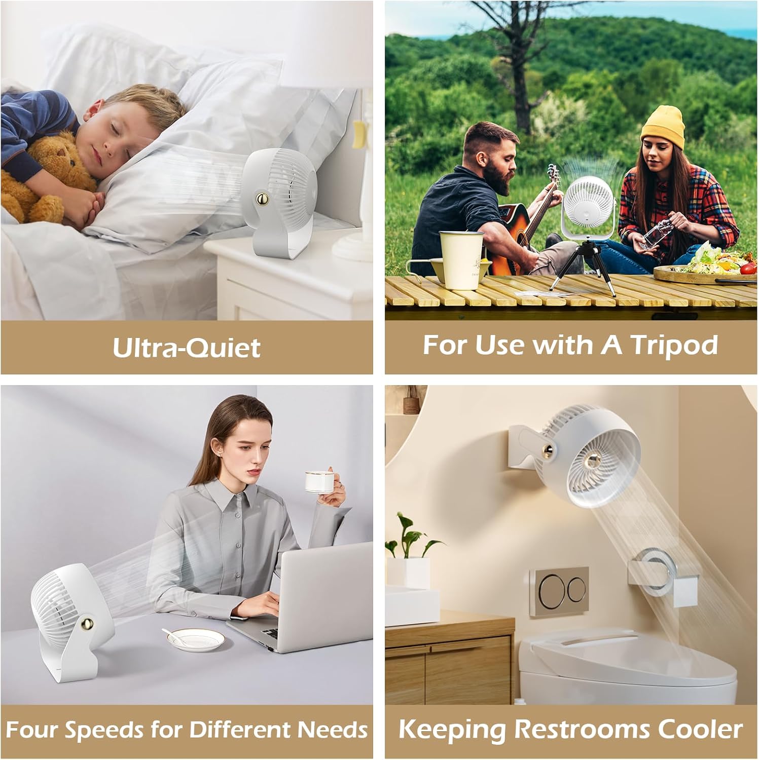 CIVPOWER Desk Fan: Table Fan Small Portable Rechargeable with 6000 mAh Battery - 4 Speed and Timing - Quiet Desktop 8 Inch Fan for Bedroom Room Dorm Office Air Circulation 270°Adjustable - Image 7