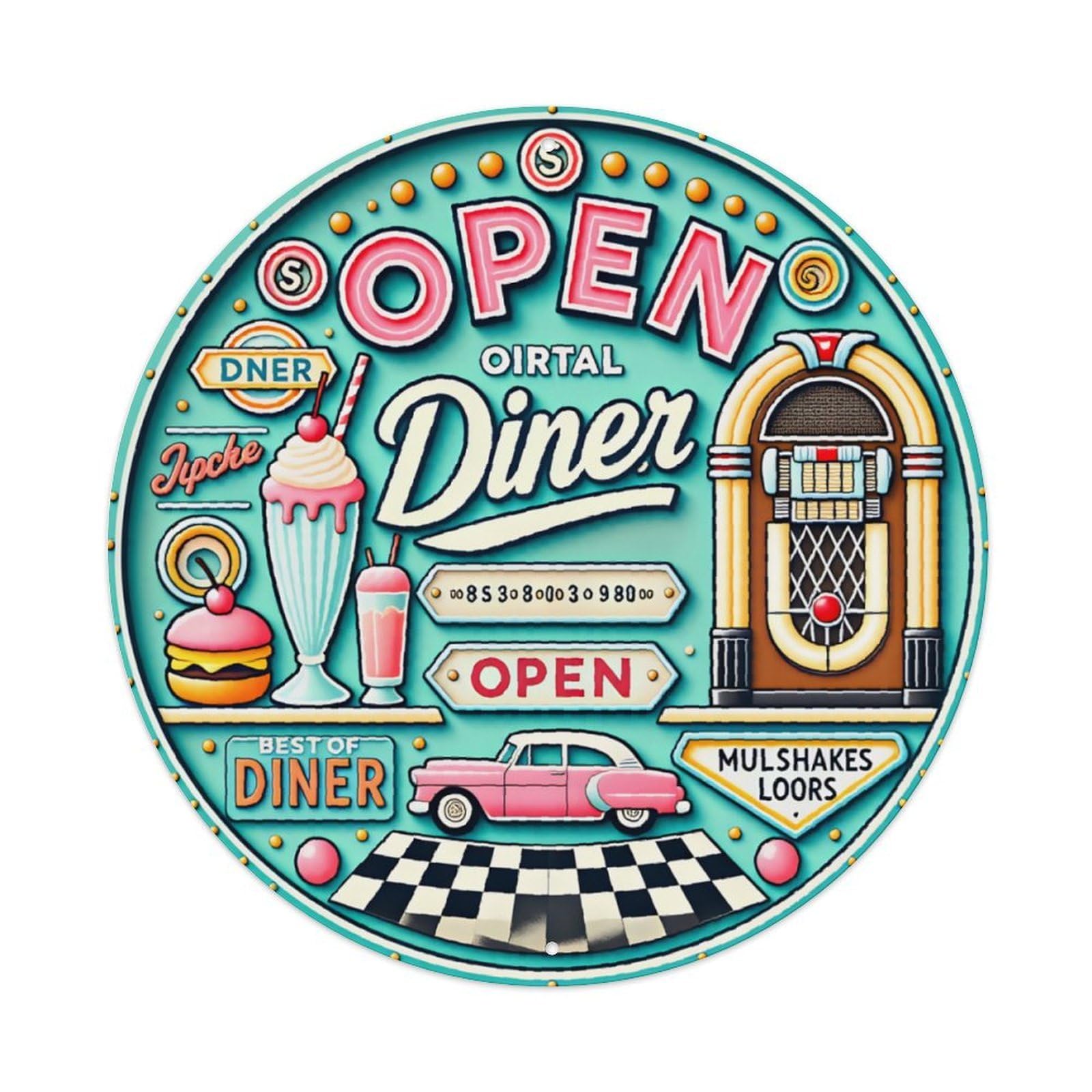 Vintage Open American Diner Decor Sign Vintage Aluminium Metal Sign, Retro Wall Decor for Home, Bar, Garage & Farmhouse 20x20cm
