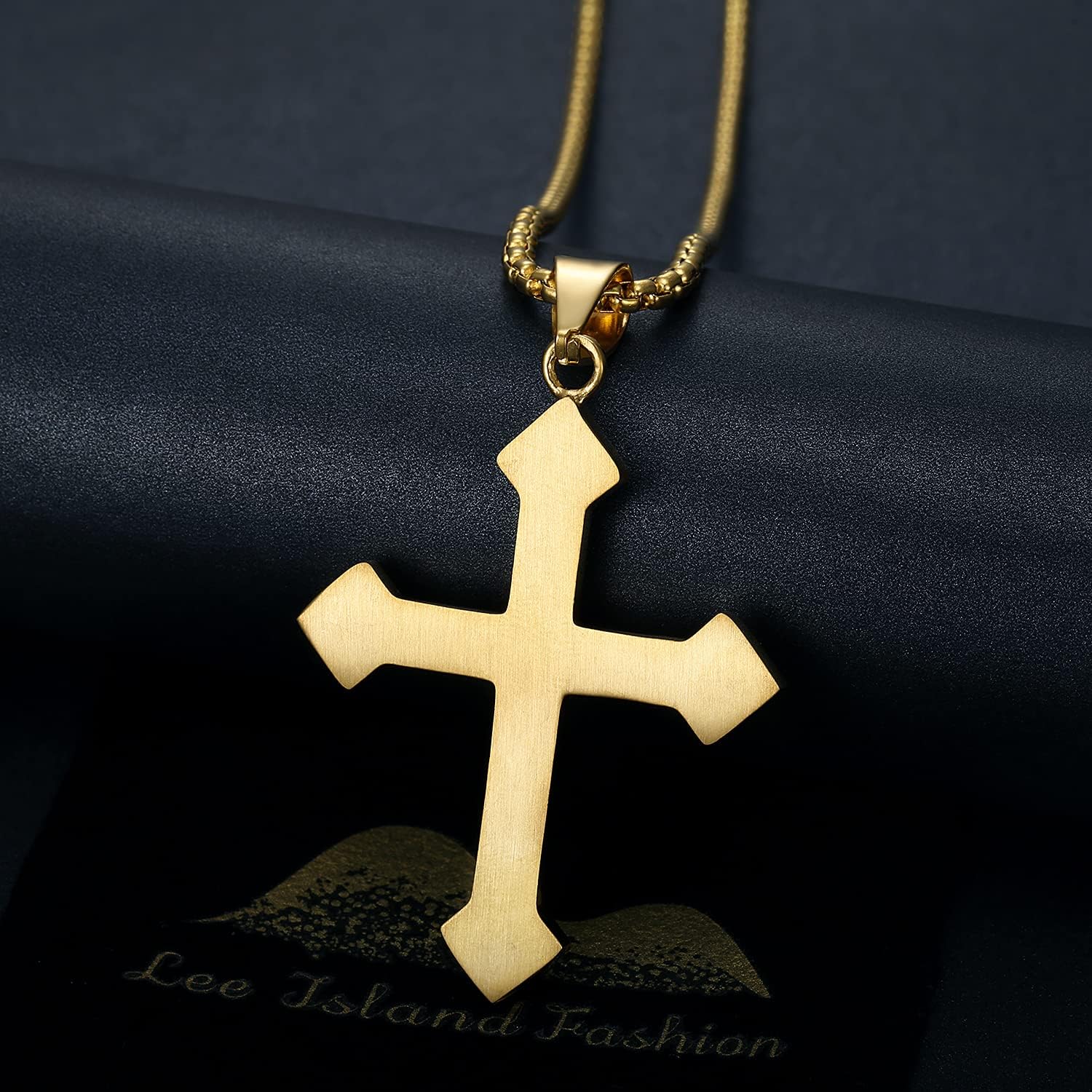NEGS 18K Gold Plated Crucifix Cross Catholic Christ Pendant Stainless Steel Necklace for Men Women,24 Inch Chain Jesus Prayer Christian Easter Jewelry Gift - Image 4