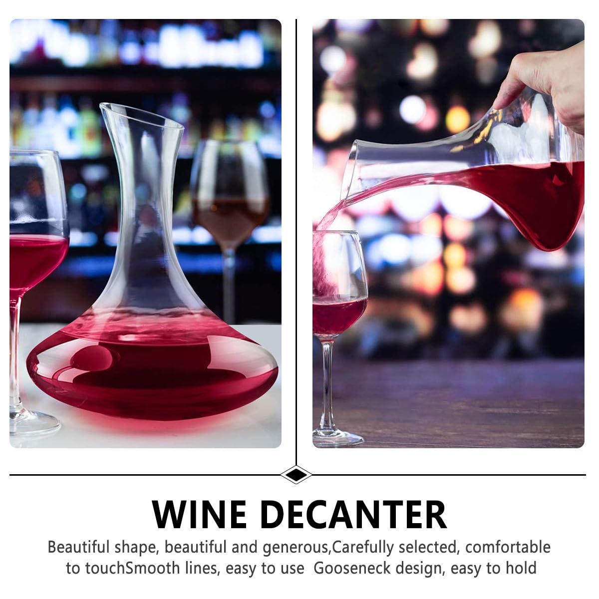 Angoily Decanter per Vino in Vetro Funzione di Potenziamento Aroma e Decorazione per Casa e Bar, Caraffa Elegante e Distributore Bibite